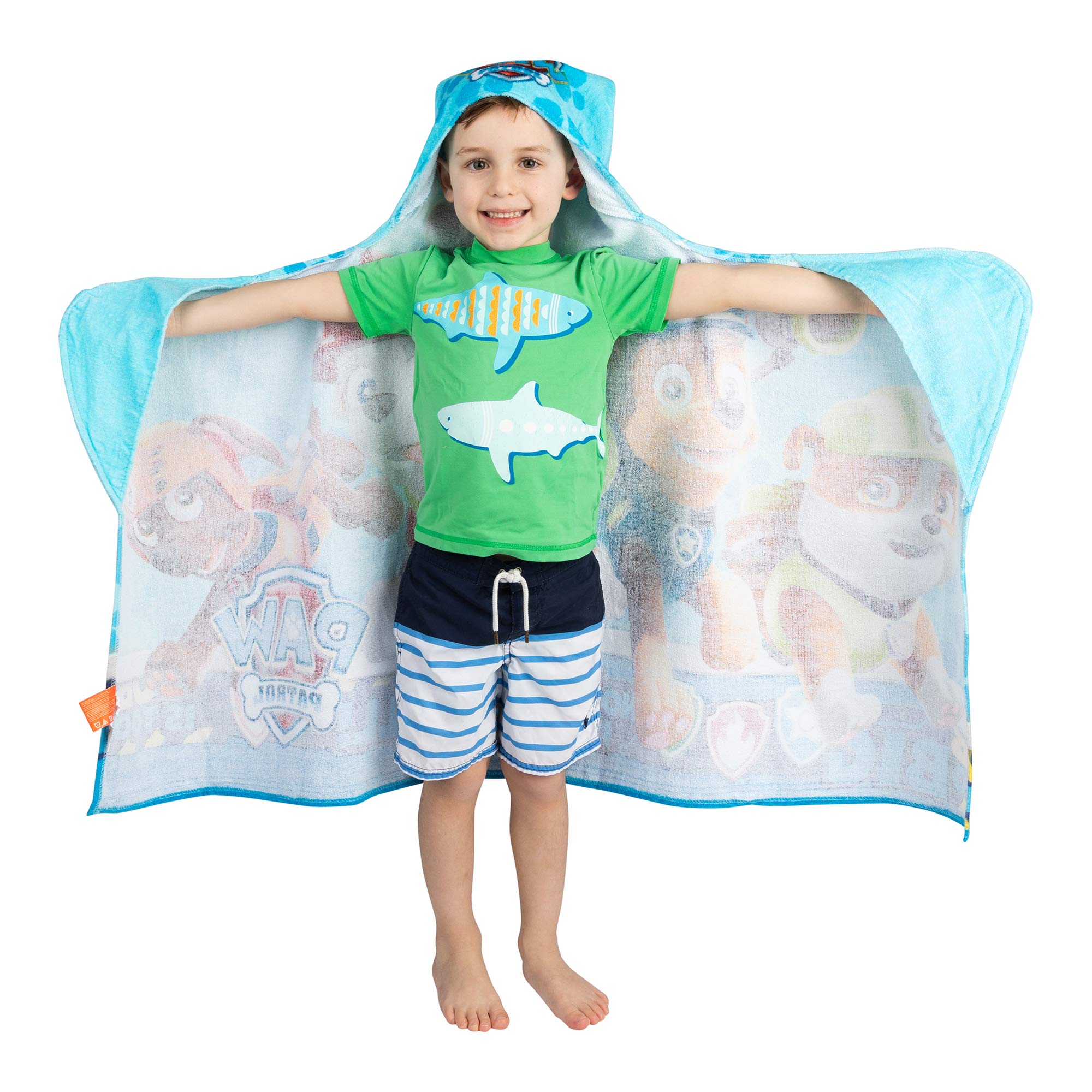 Kids Bath and Beach Soft Cotton Terry Hooded Towel Wrap, 24" x 50", Paw Patrol Blue