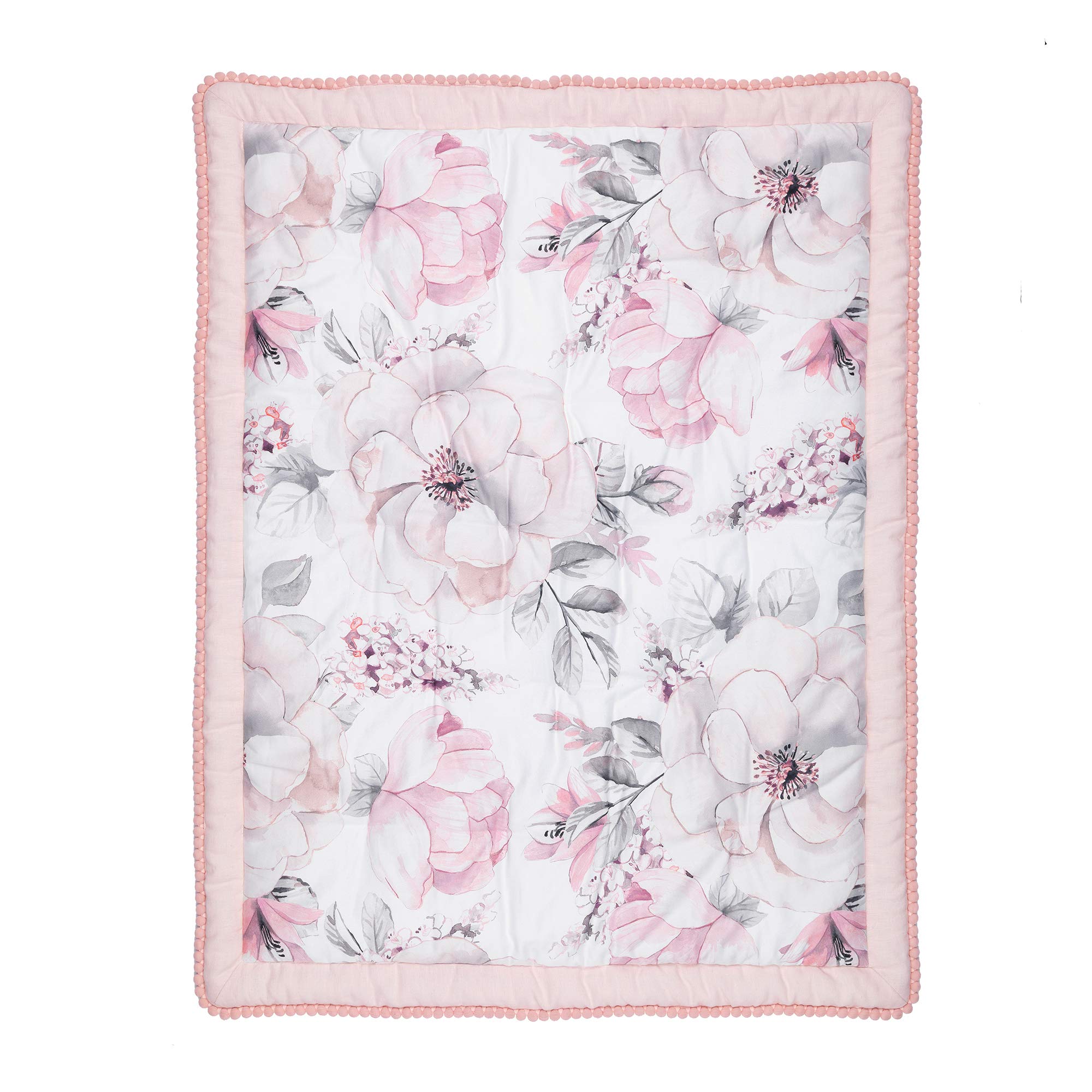 4-Piece Watercolor Floral Crib Bedding Set - Pink & Gray