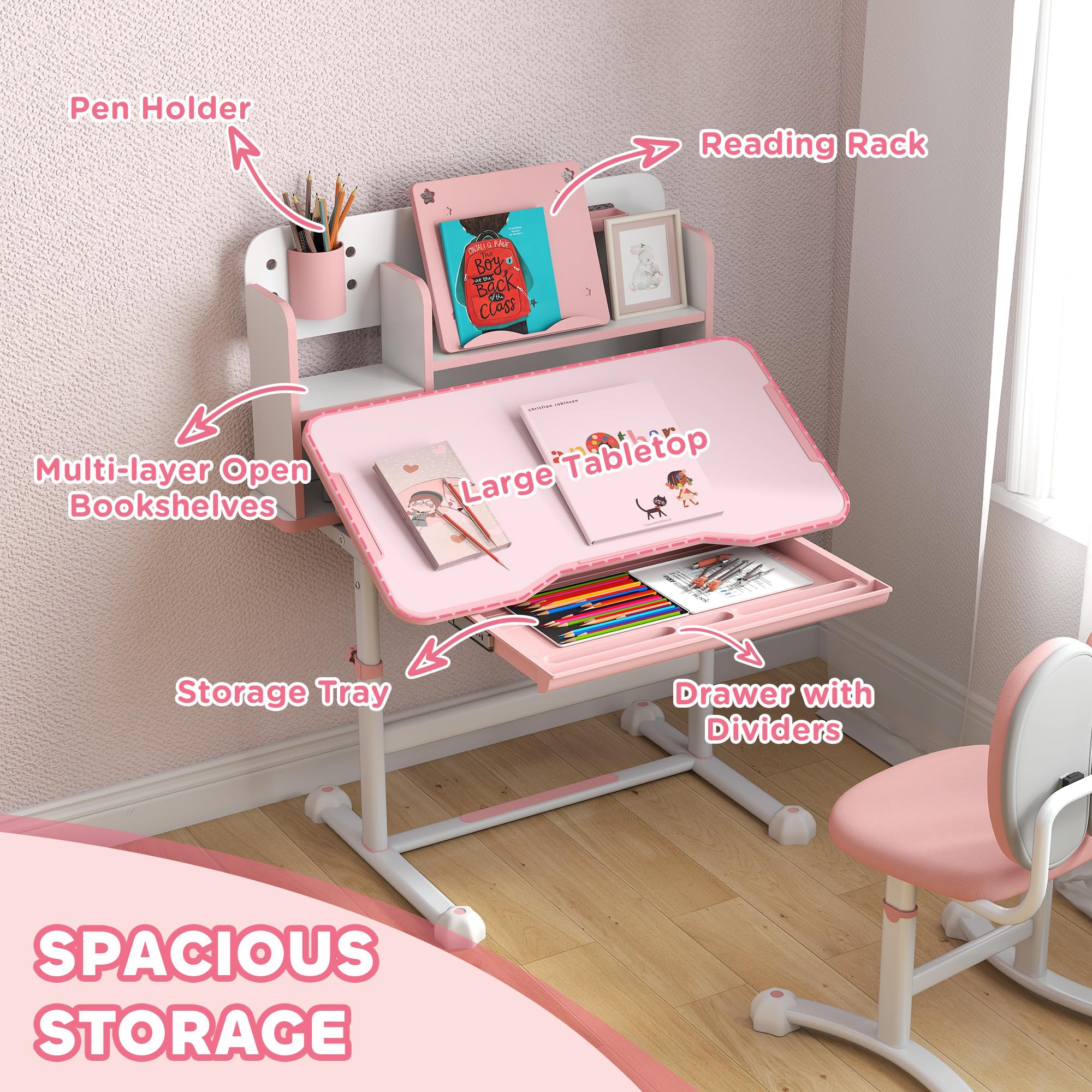 Height Adjustable Kids Study Desk and Chair Set