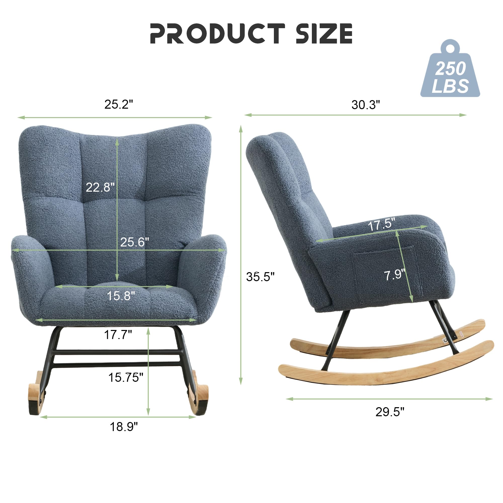 Teddy Upholstered Rocking Chair with High Backrest