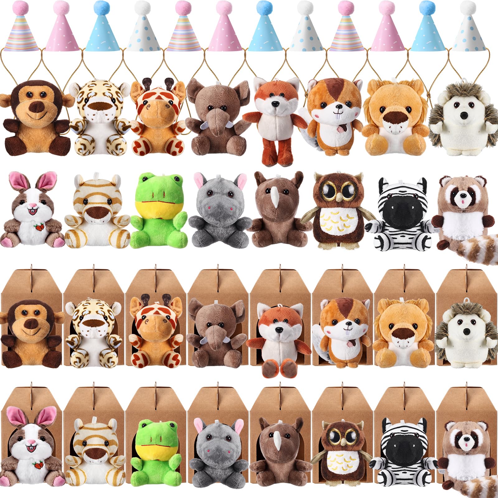 48 Pcs Mini Safari Plush Animals Set Forest Stuffed Toys Adopt a Pet Party Favors Jungle