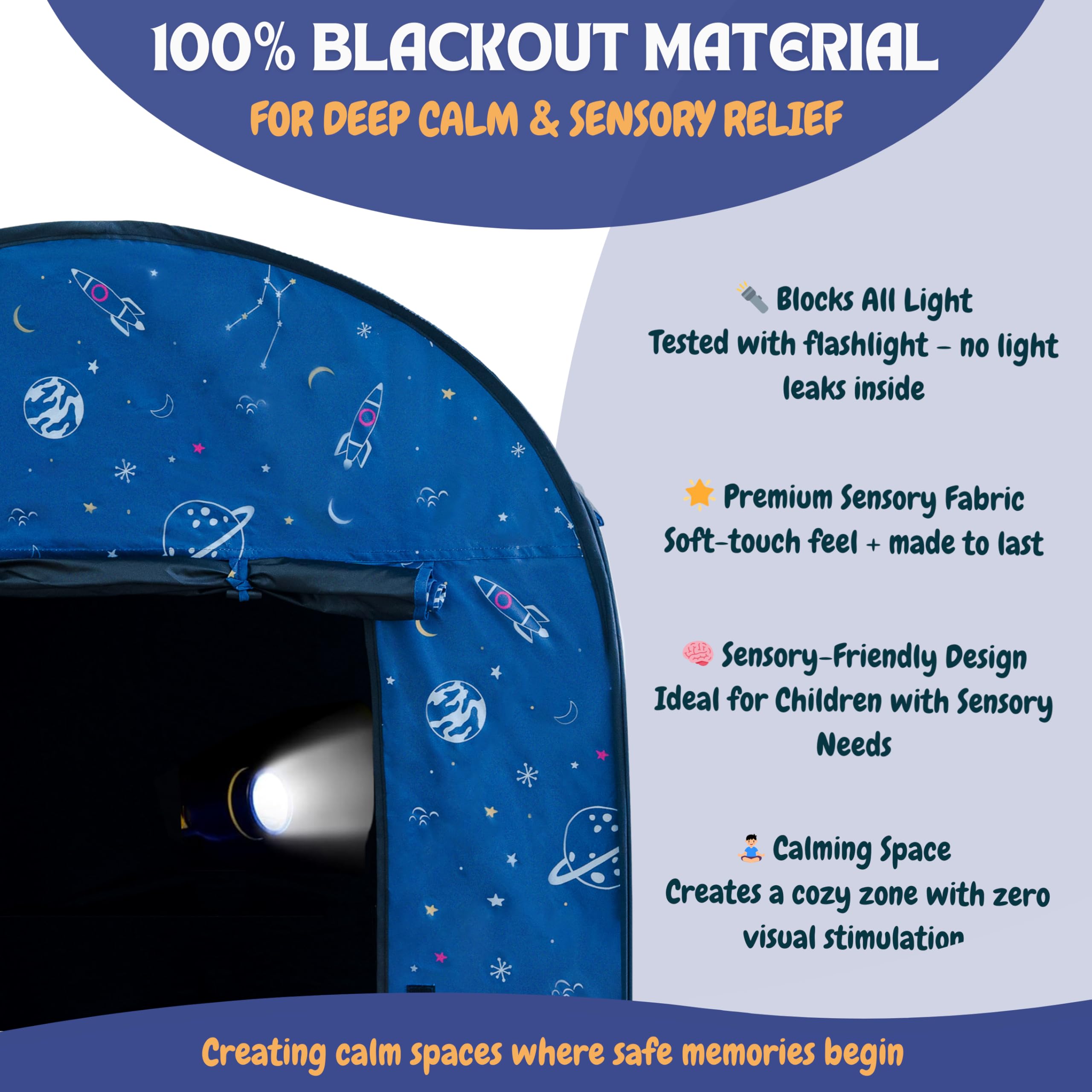 Blackout Sensory Tent with LED Lights for Kids