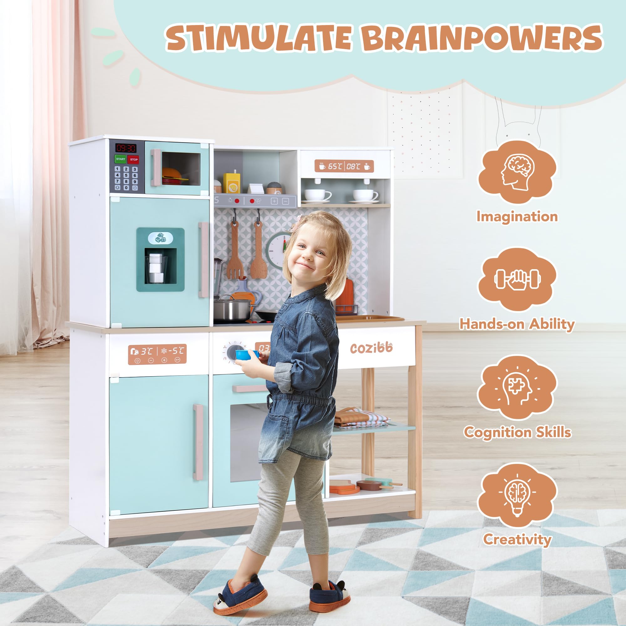 Wooden Play Kitchen Set for Kids Ages 3-8