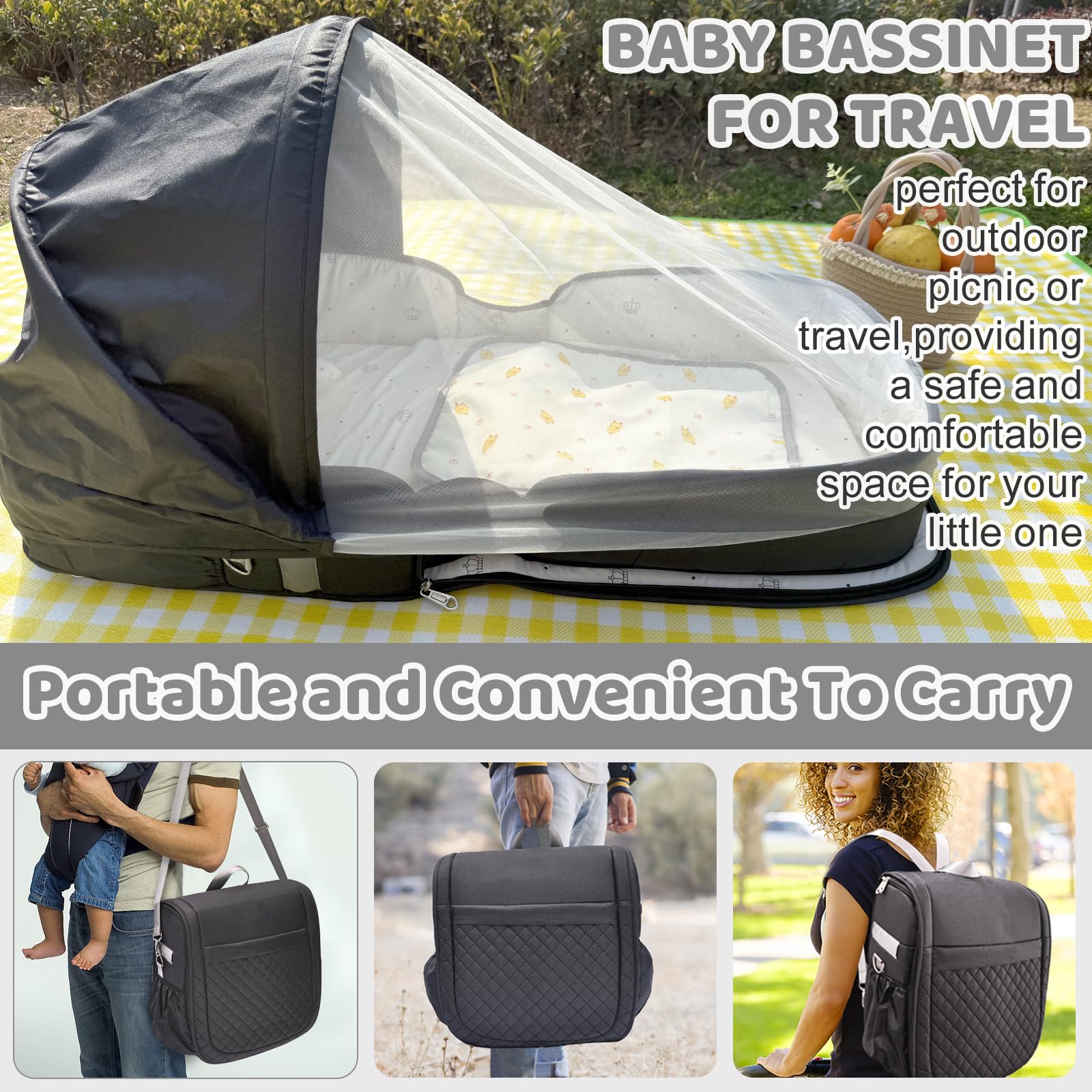 Portable Travel Bassinet for Baby with Mosquito Net
