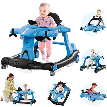 6-in-1 Baby Walker with Adjustable Speed Wheels, Adjustable Height Activity Walker