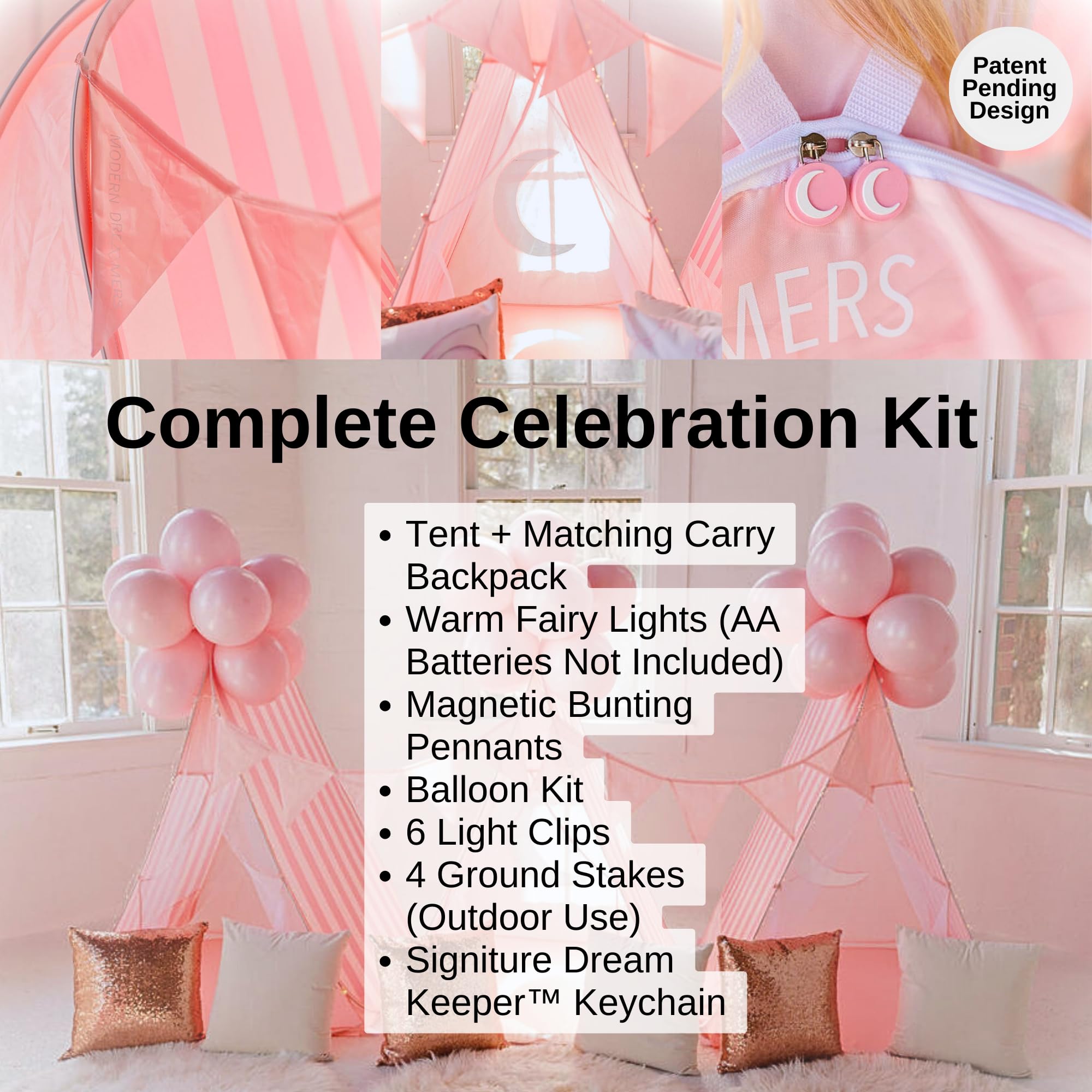 Kids Sleepover Teepee Tent with Lights and Decorations