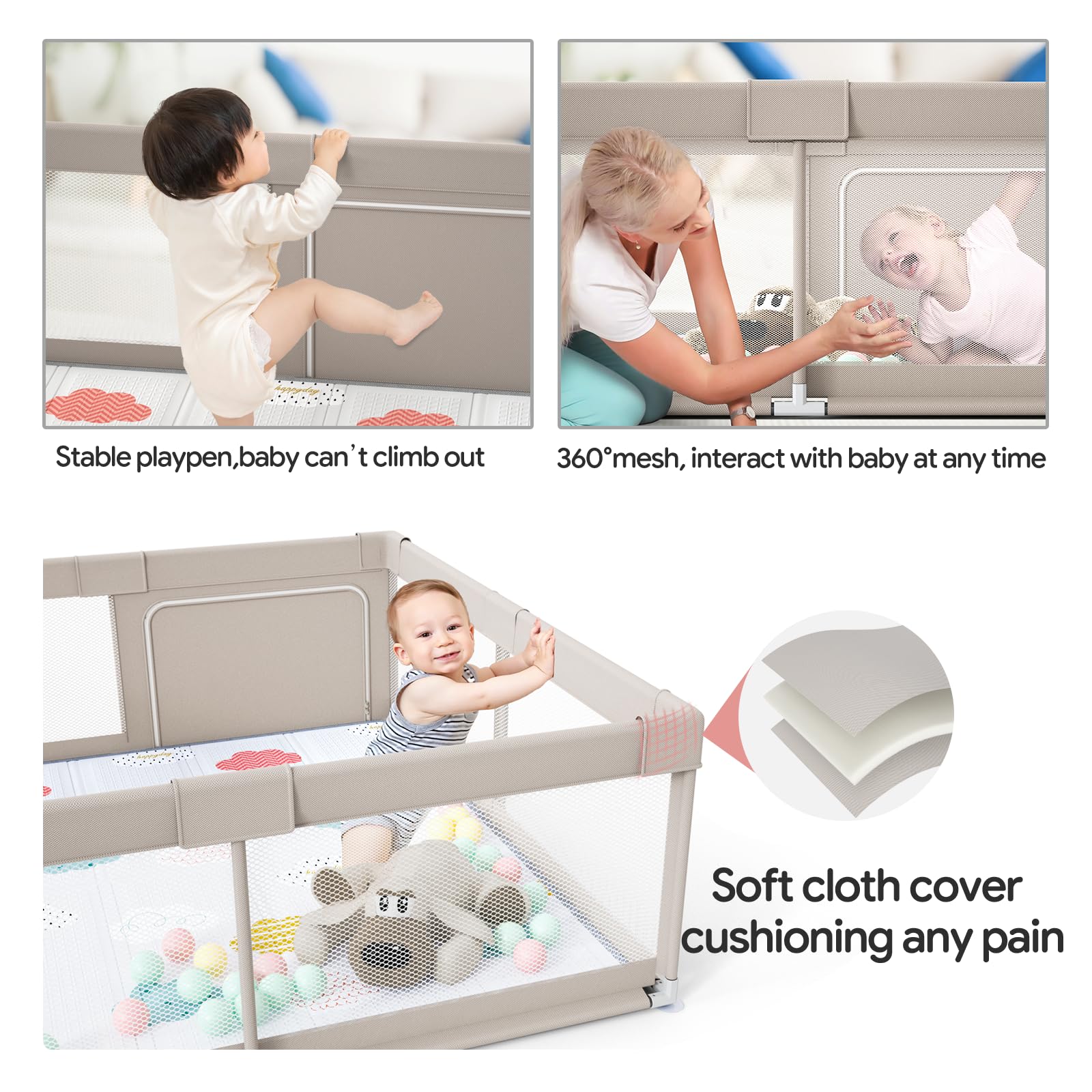 Baby Playpen with Mat 59x59 Inch Extra Large