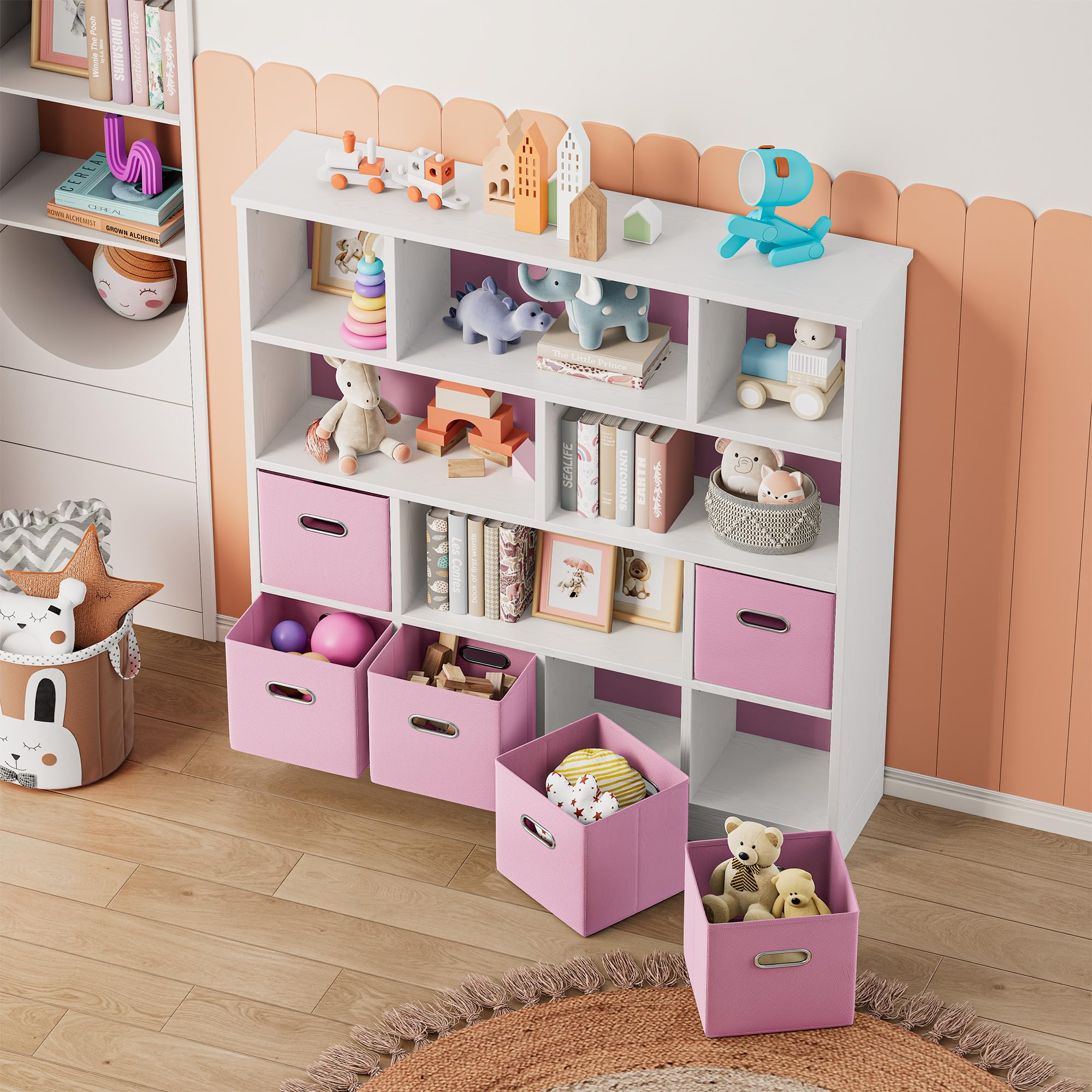 Toy Storage Organizer with 6 Bins and 12-Cube Bookshelf