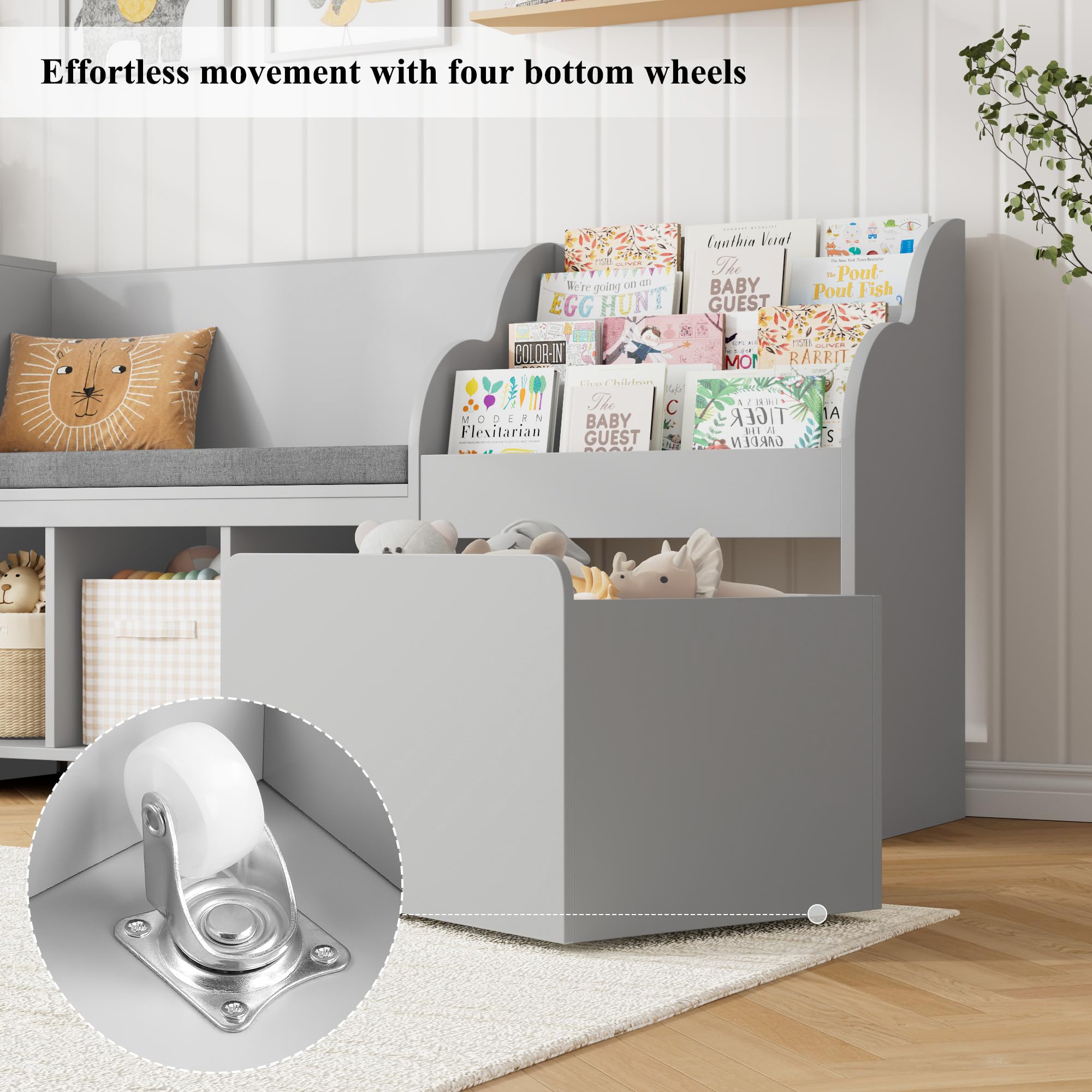 Kids Reading Nook with Bench and Toy Storage Organizer