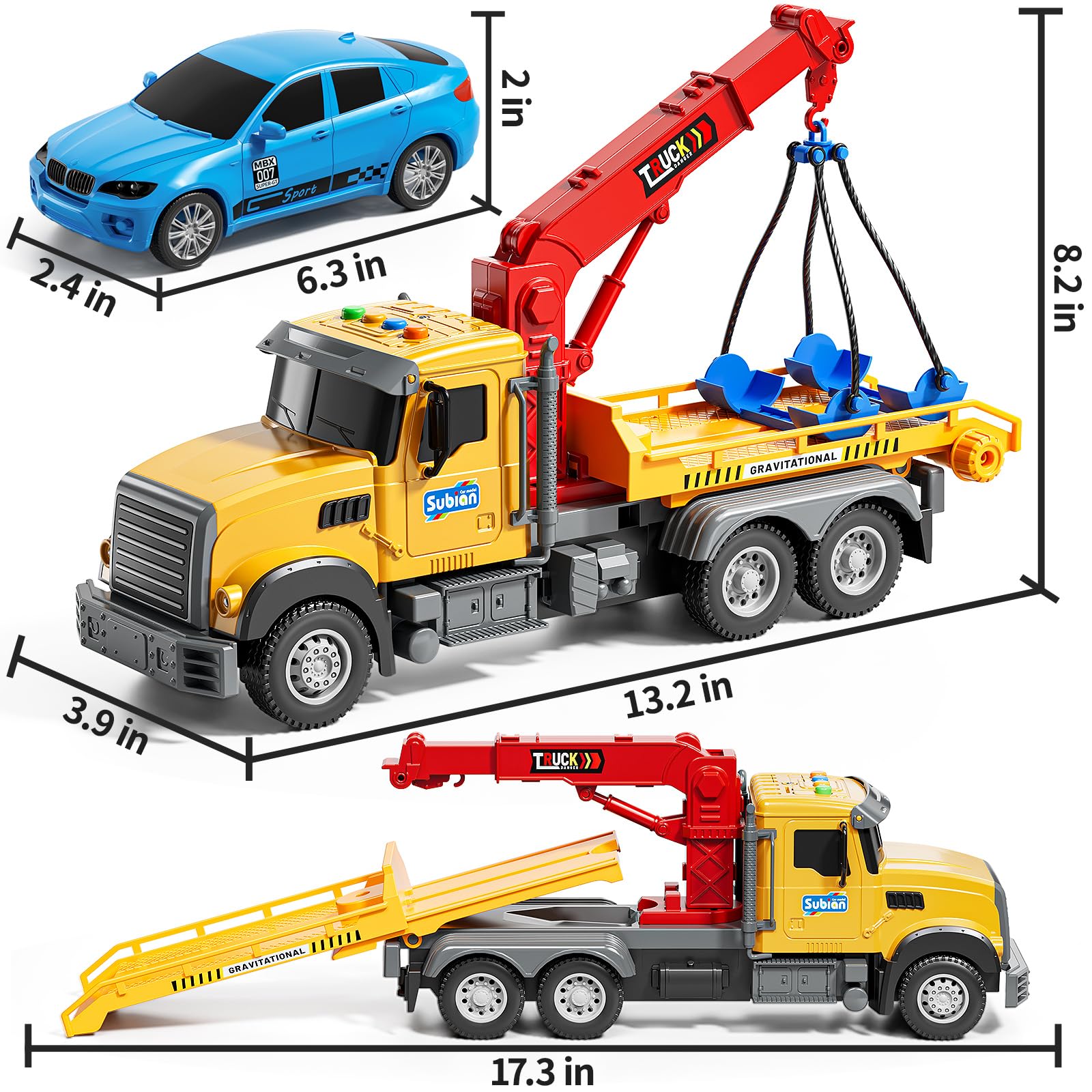 Kids Toys for 3 4 5 6 7 Years Old Boys, Tow Truck Toy,Friction Powered Transport Truck
