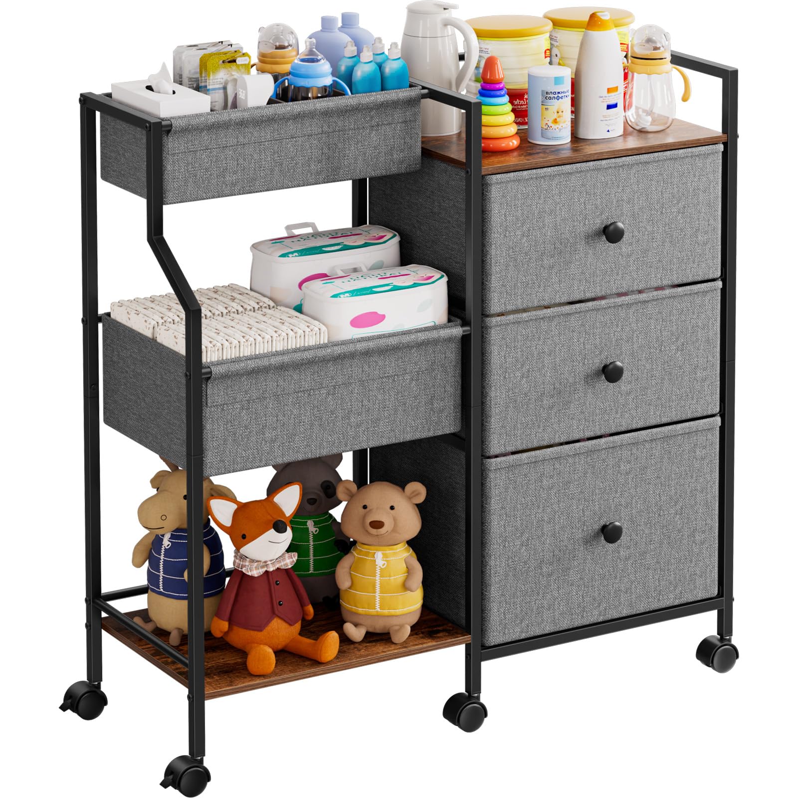Baby Diaper Caddy Organizer and Storage - 3 Tier Rolling Cart