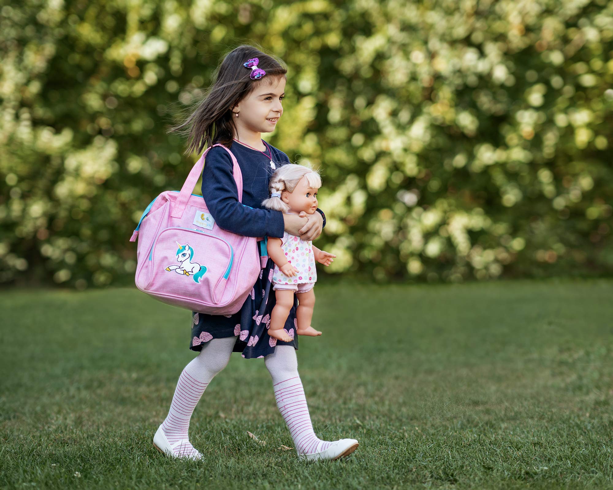 Baby Doll Diaper Bag Unicorn Embroidery 14-Piece Pretend Play