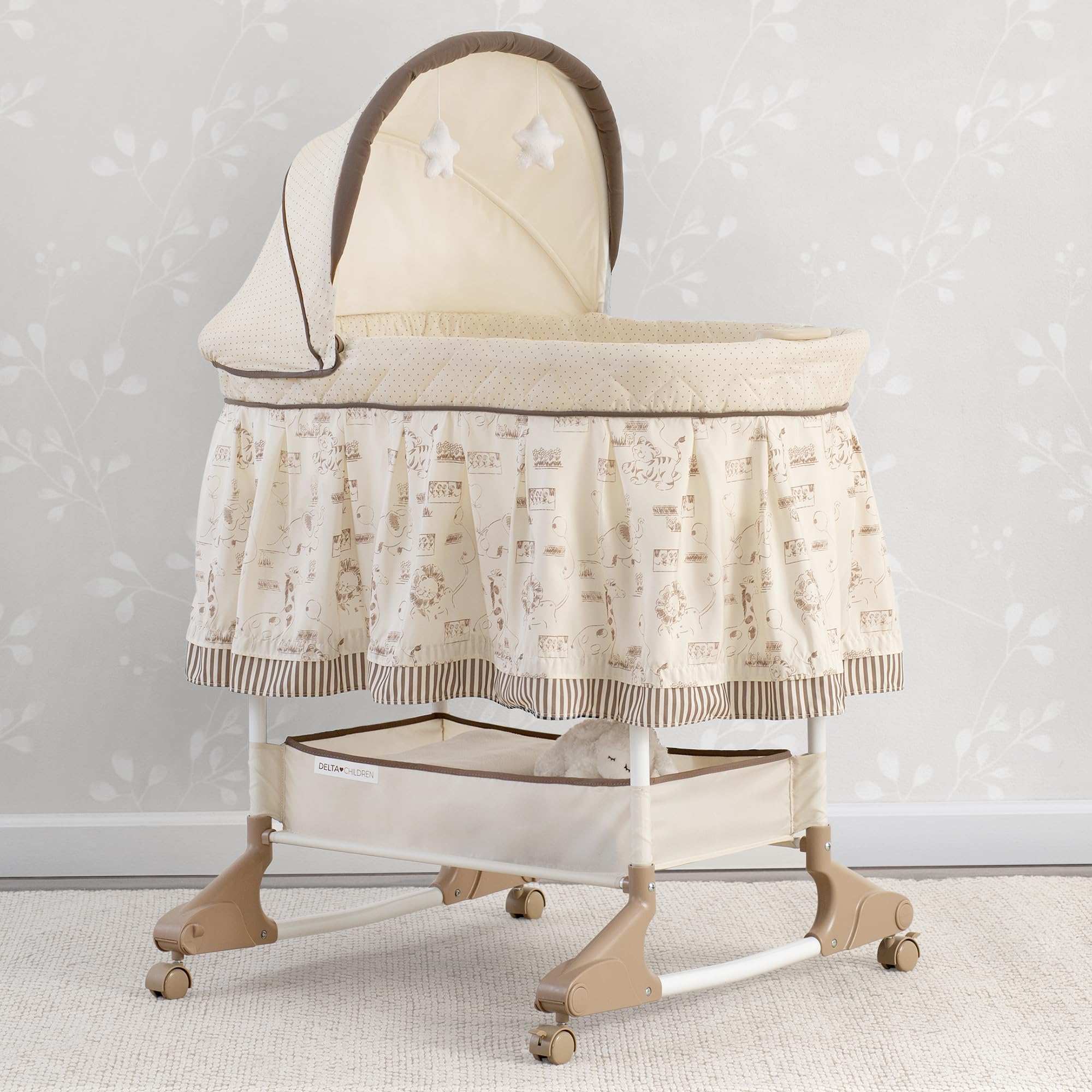 Rocking Bedside Bassinet - Portable Crib with Lights Sounds