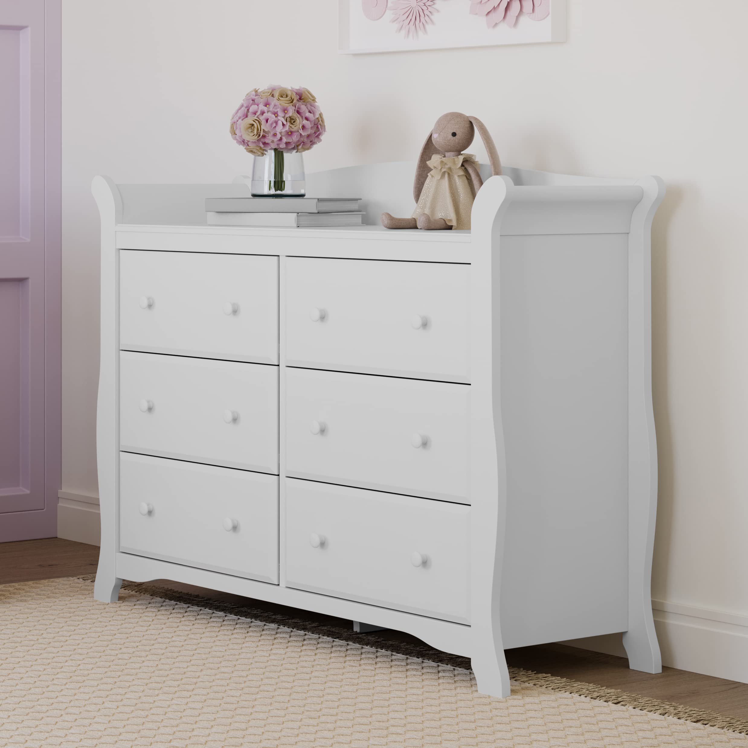 Avalon 6 Drawer Double Dresser (White) – Dresser for Kids Bedroom