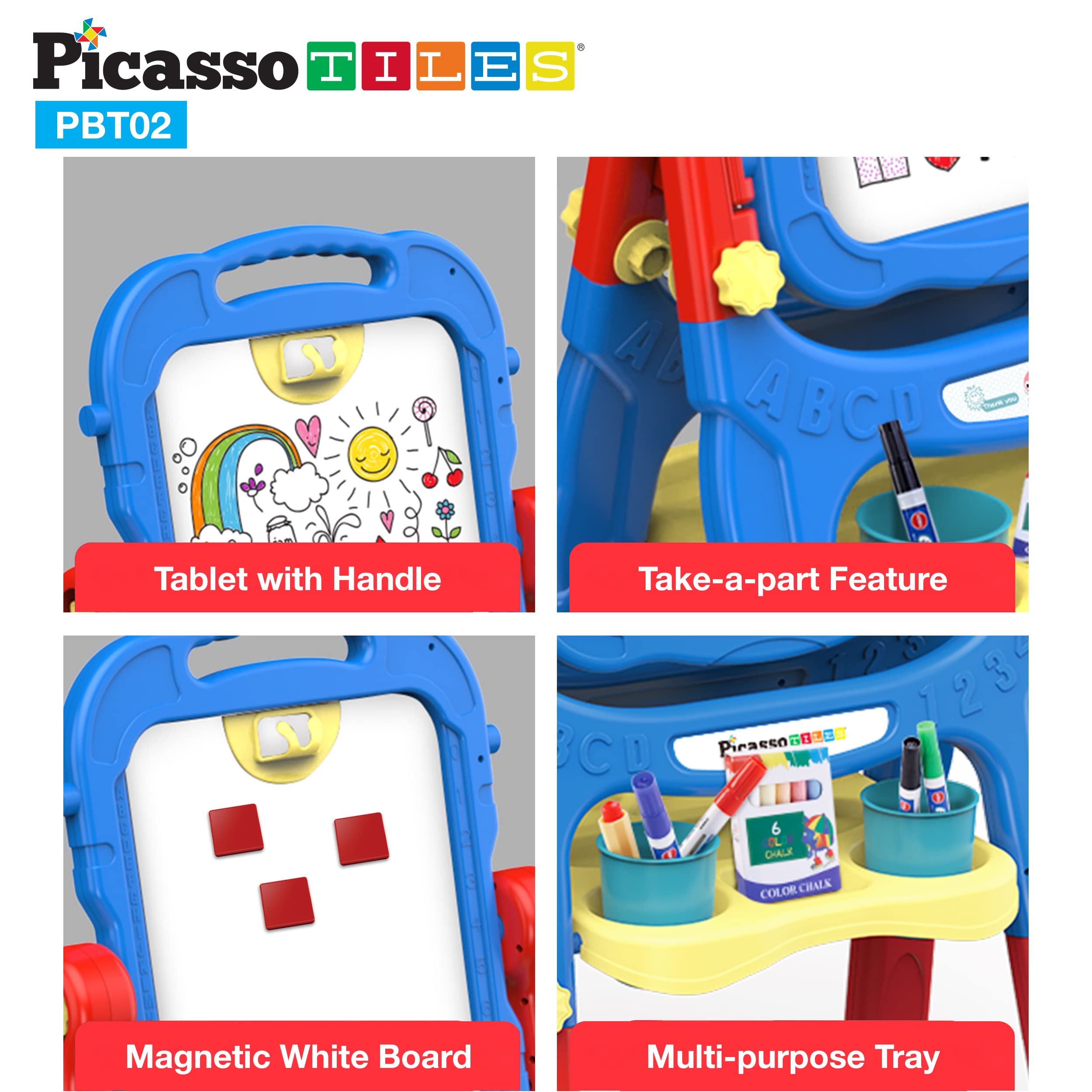 PicassoTiles Kids Art Easel AllinOne Drawing Board Chalkboard Whiteboard with Art Supplies STEM Educational Gift for Toddlers Boys Girls Age 3 to 8 Years Old Creative Learning Tool for Kids PBT02