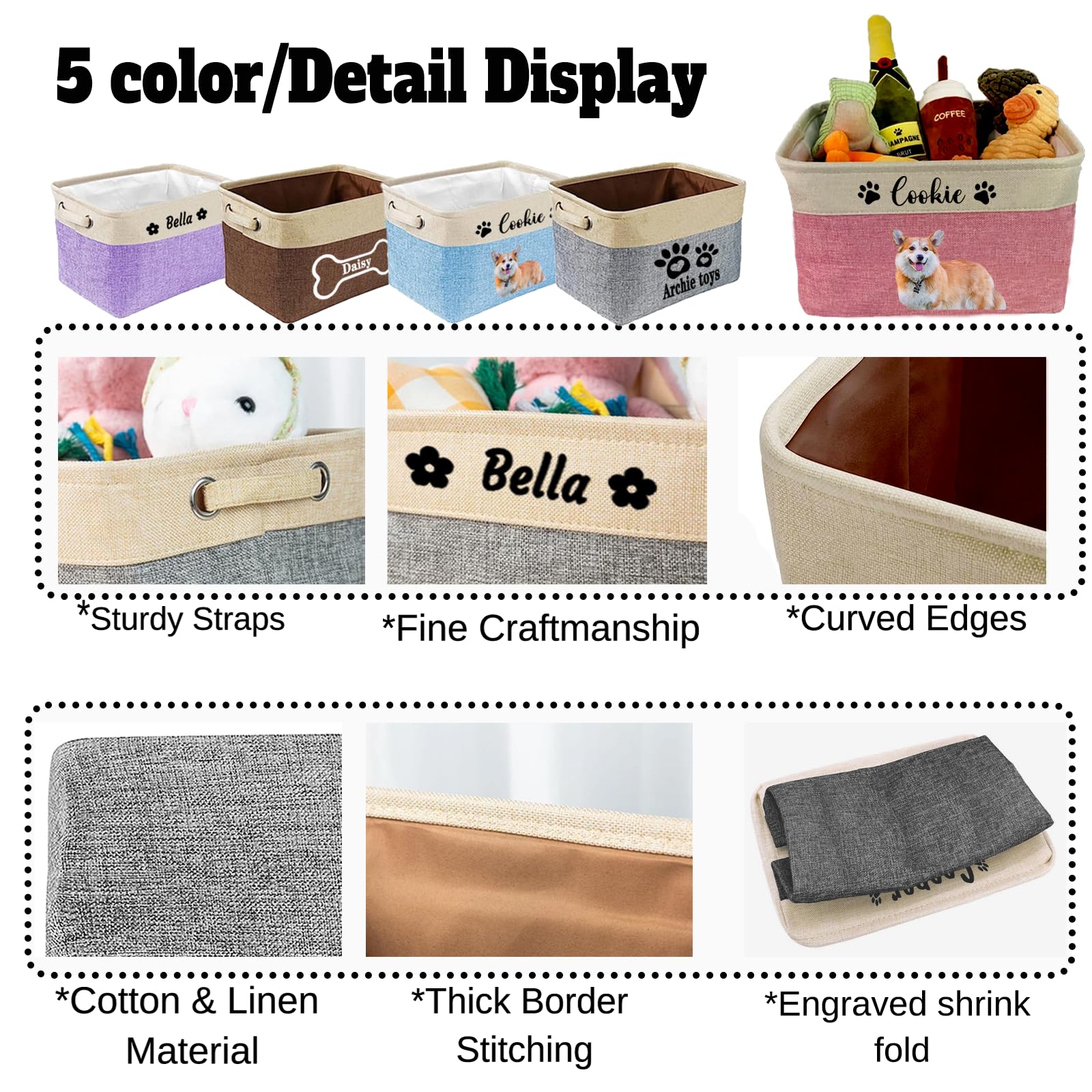 Personalized Pet Toy Storage Basket with Custom Name