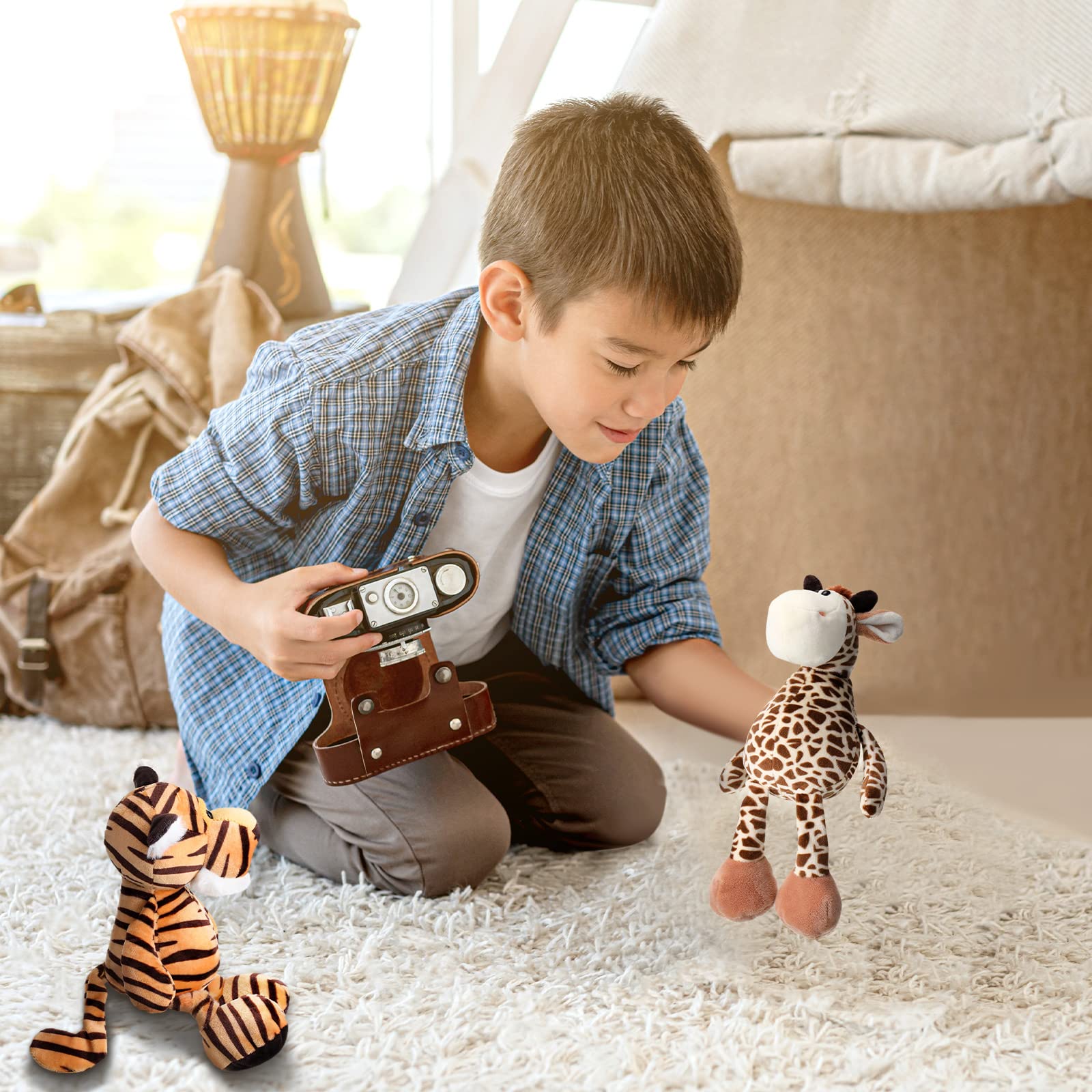 6 Pieces Safari Stuffed Animals Plush Jungle Animal Toys Set for Boys Girls