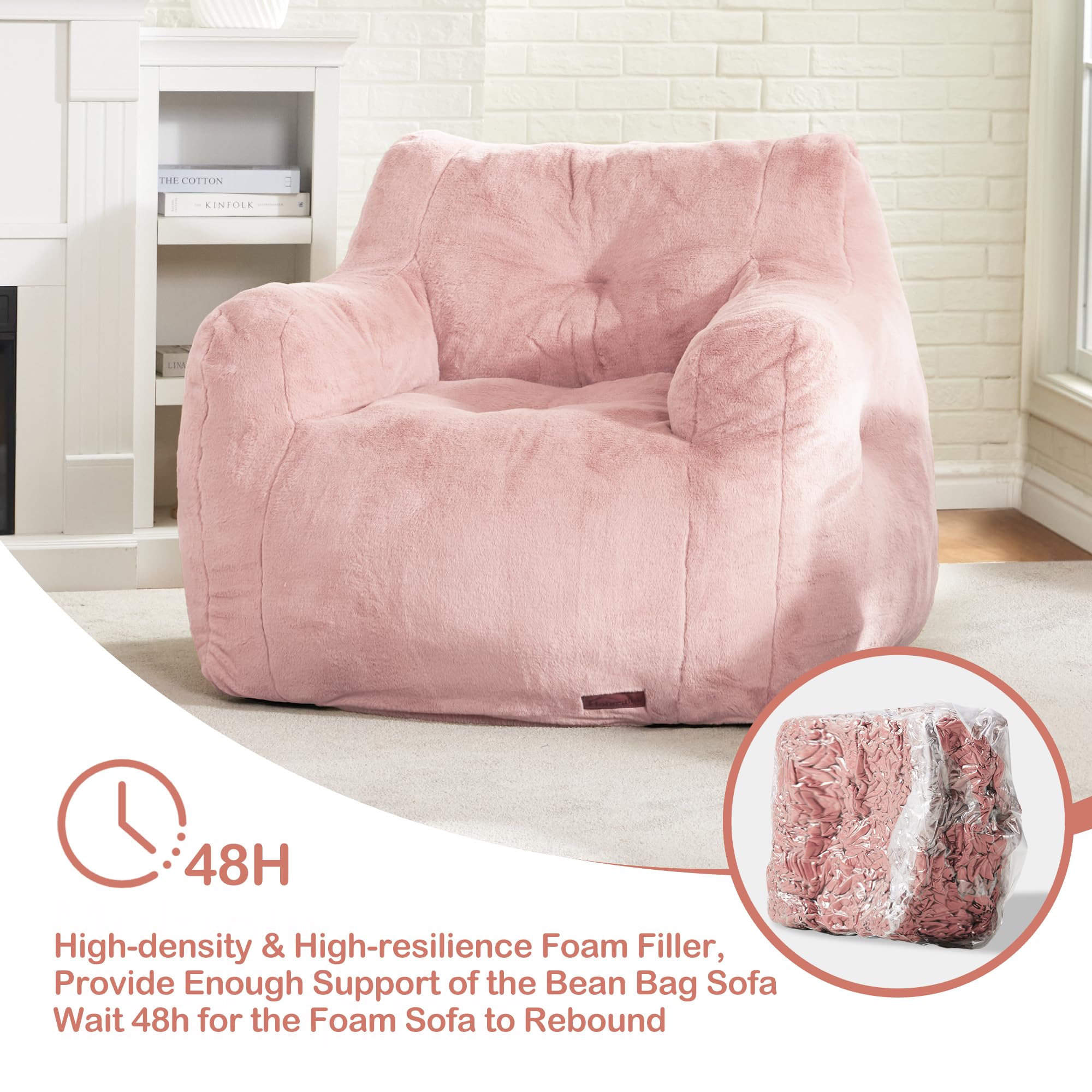 Small Pink Furry Bean Bag Chair with Arms