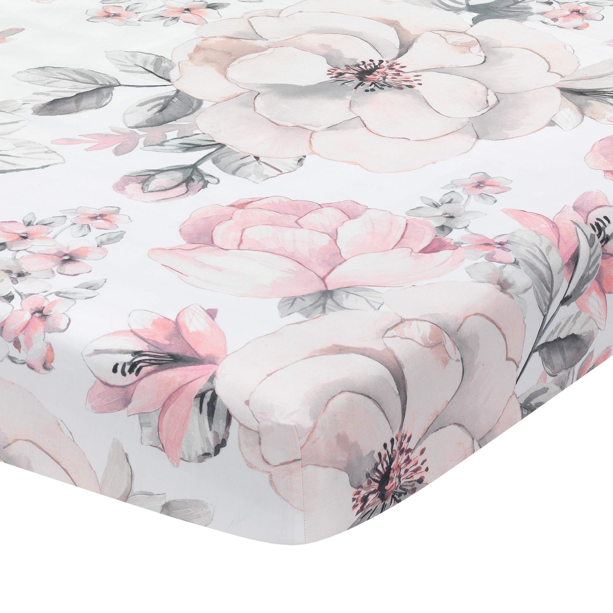 4-Piece Watercolor Floral Crib Bedding Set - Pink & Gray