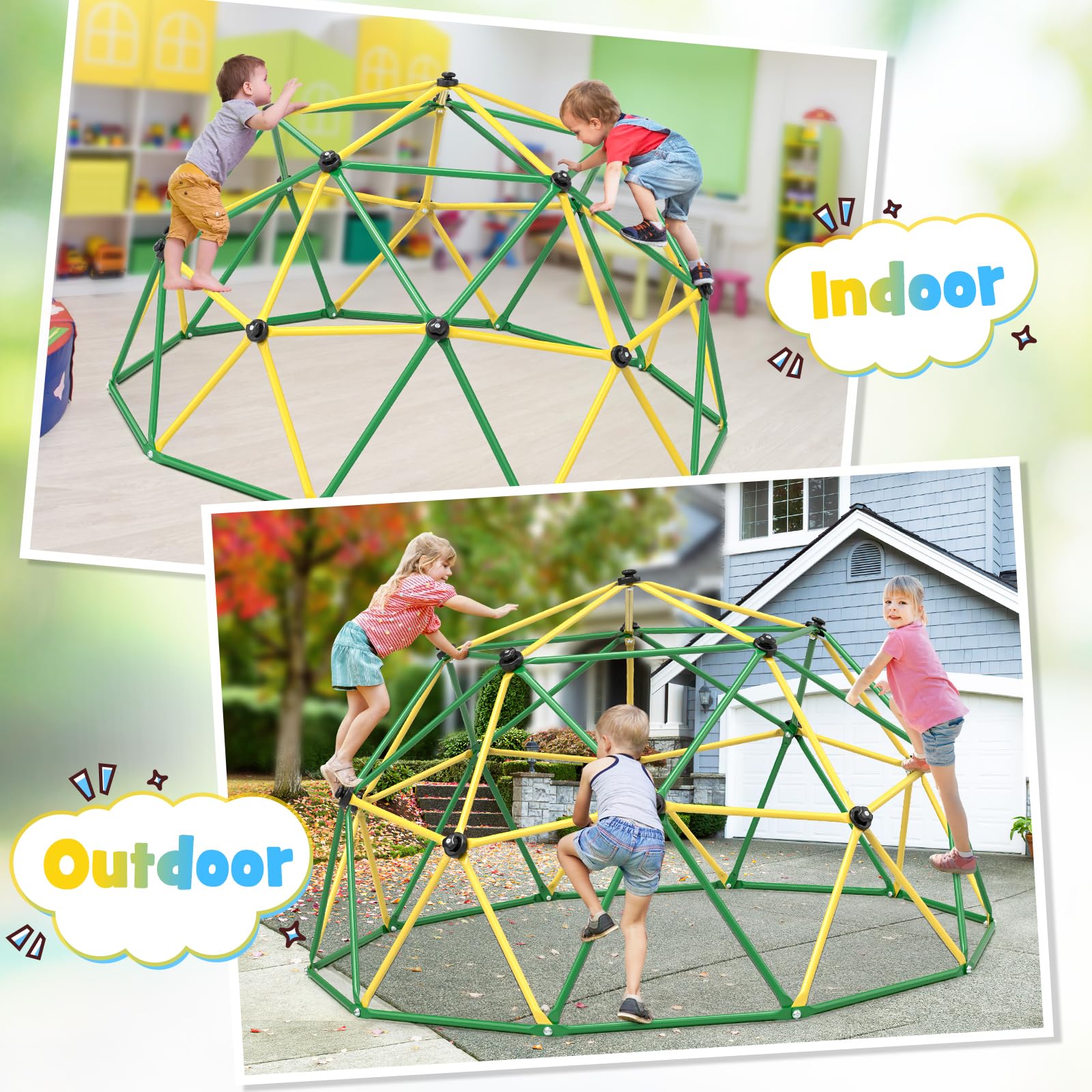 10FT Climbing Dome with Hammock & Swing for Kids