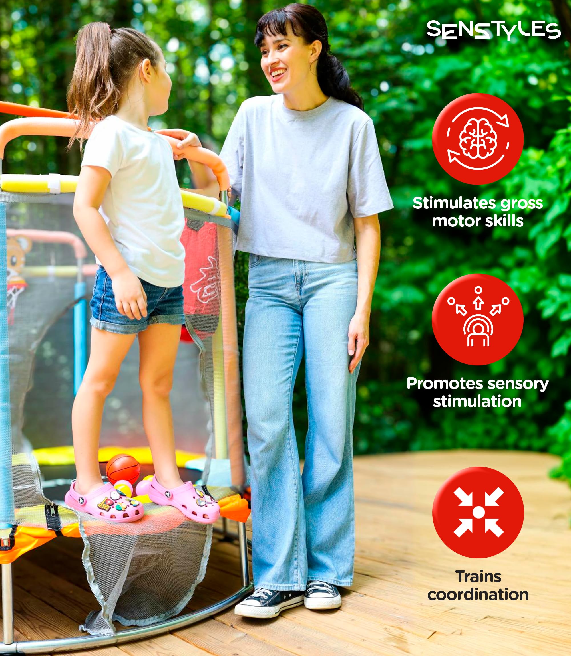 Kids Trampoline with Safety Enclosure and Adjustable Handlebar