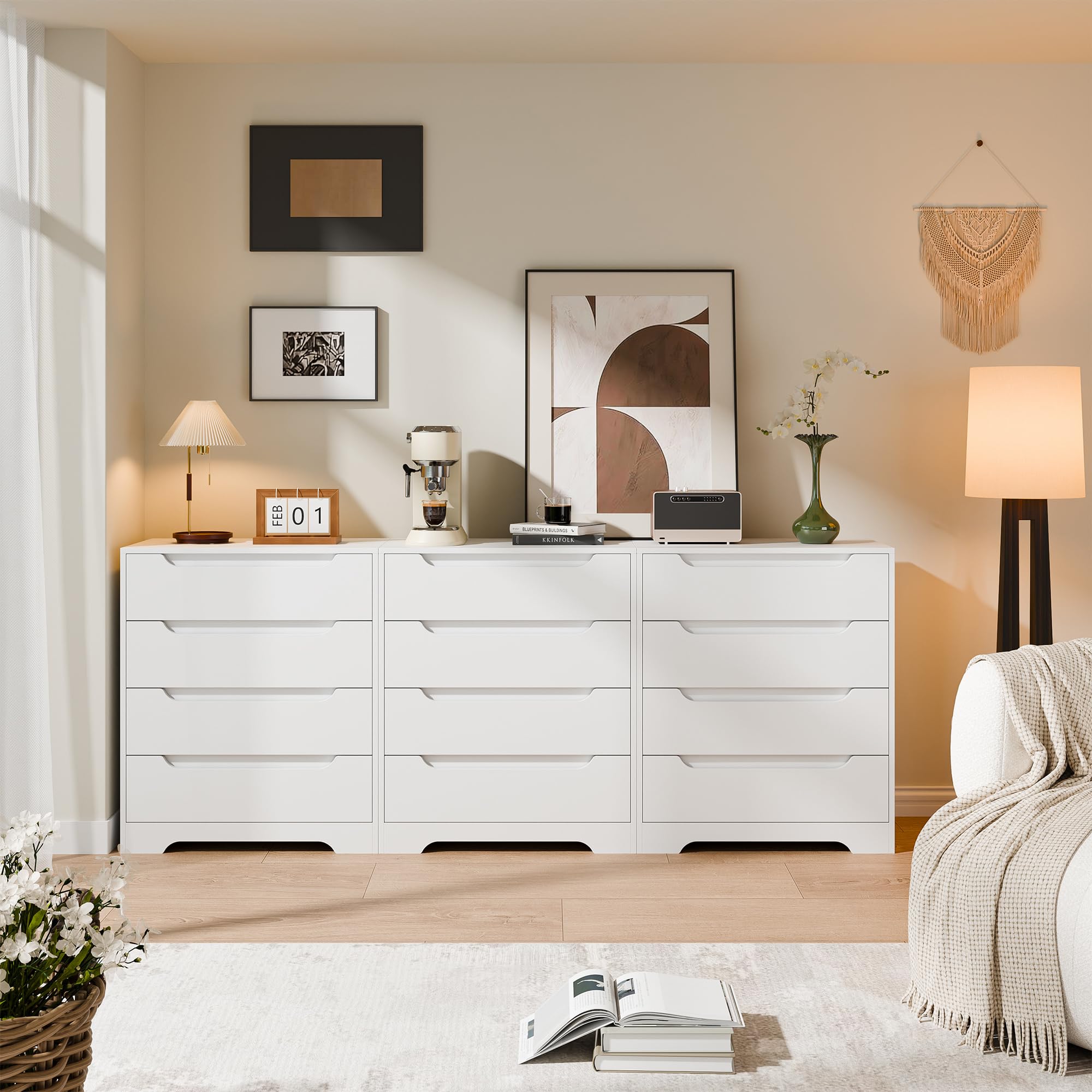4-Drawer Modern Dresser Storage Organizer with Metal Rails