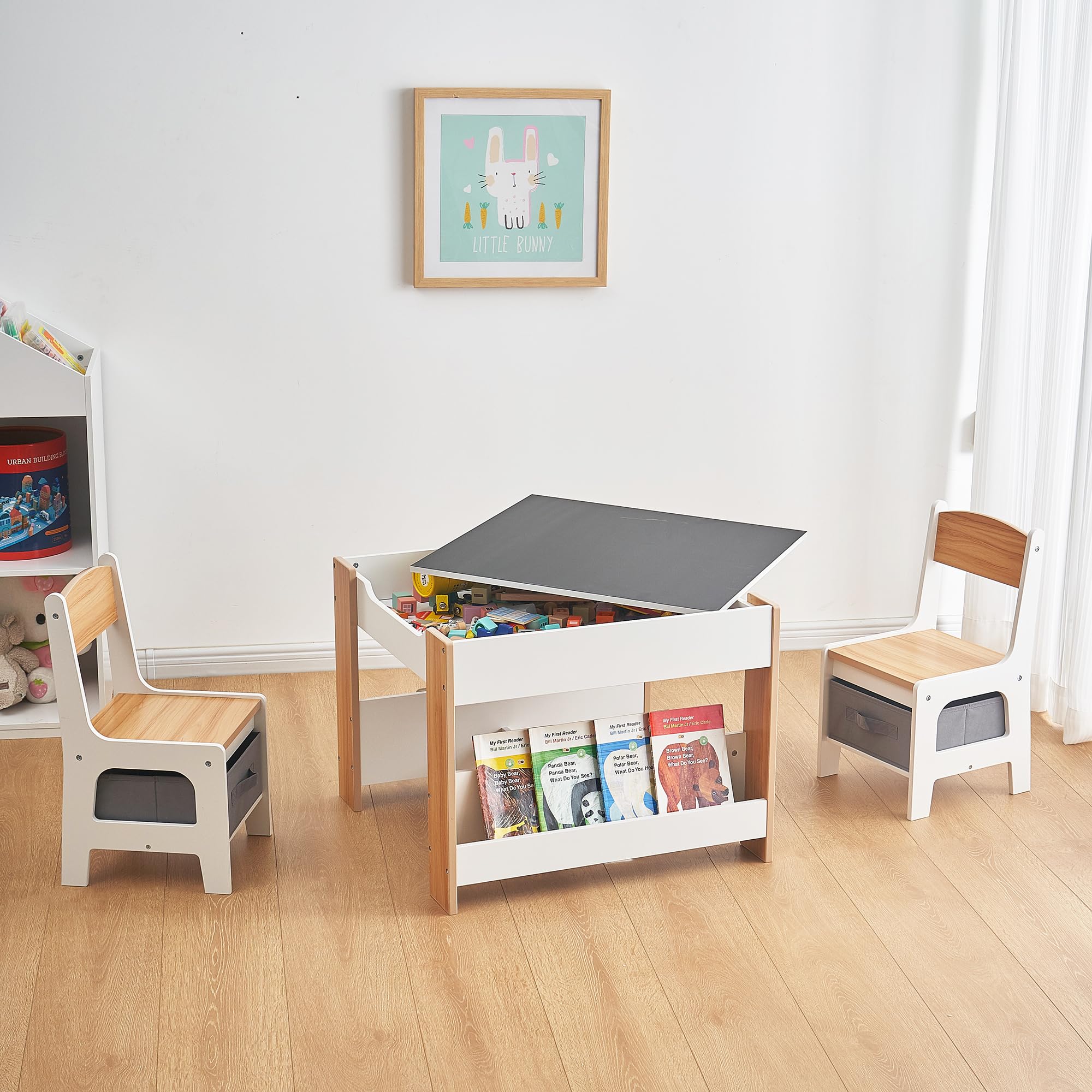 Kids Table and Chair Set,4 in 1 Toddler Desk with Storage Drawer