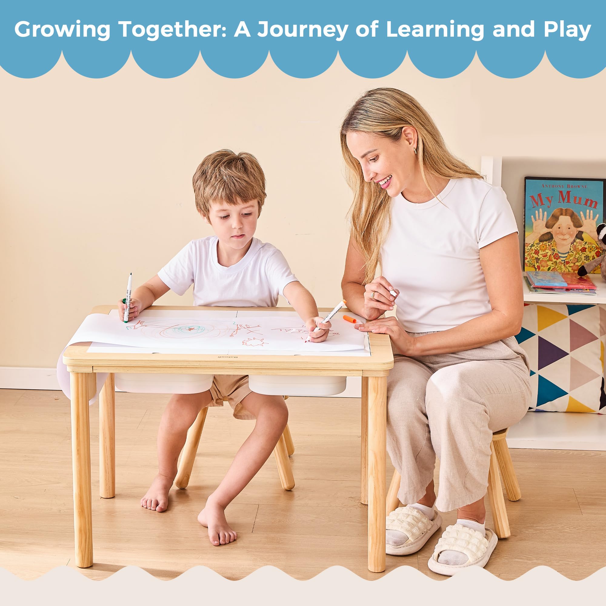 Wooden Sensory Table for Toddlers with 2 Chairs