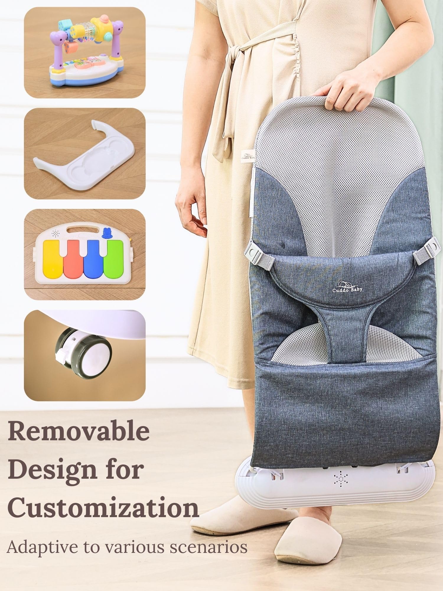 4-in-1 Baby Bouncer with Wheels and Piano Tray