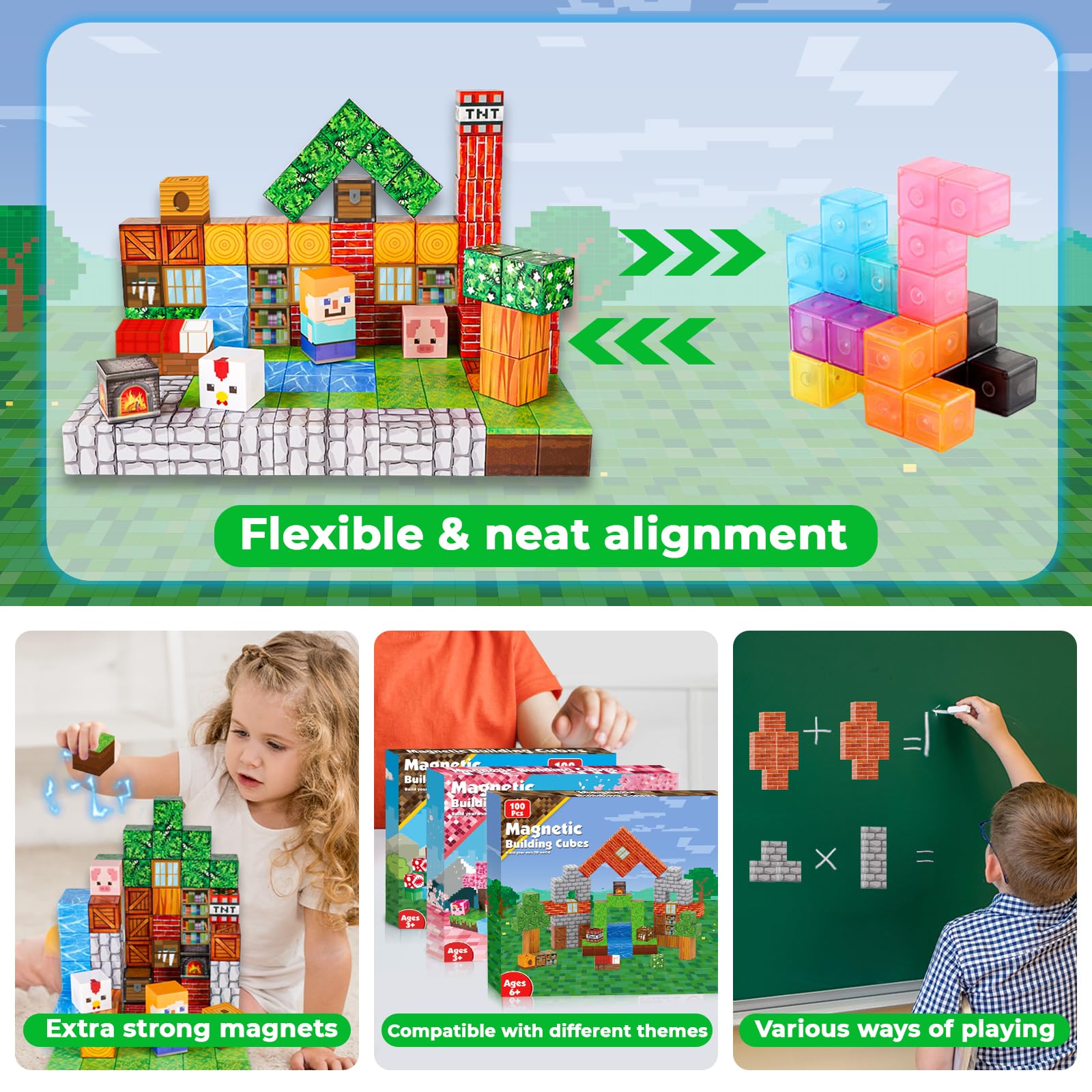 Magnetic Building Blocks Set 100PCS Grassland Theme STEM Toy
