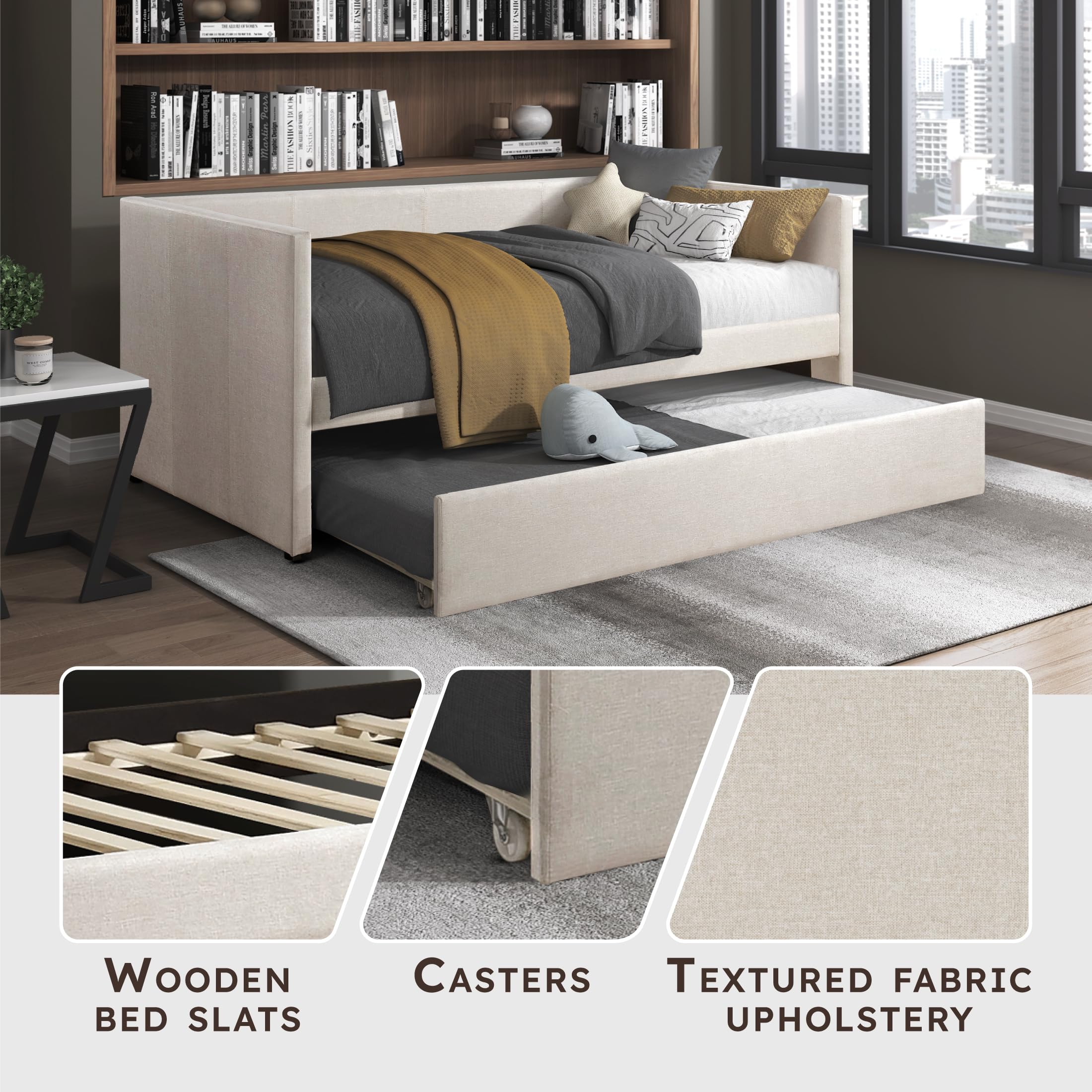 Upholstered Daybed with Trundle Twin Size