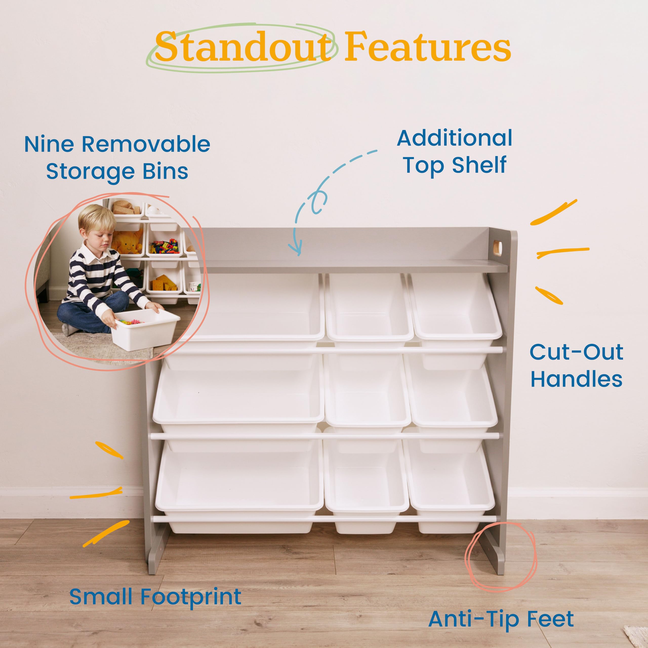 3-Tier Toy Storage Organizer with 9 Bins