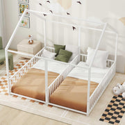Twin House Floor Bed for Two Kids with Safety Rails