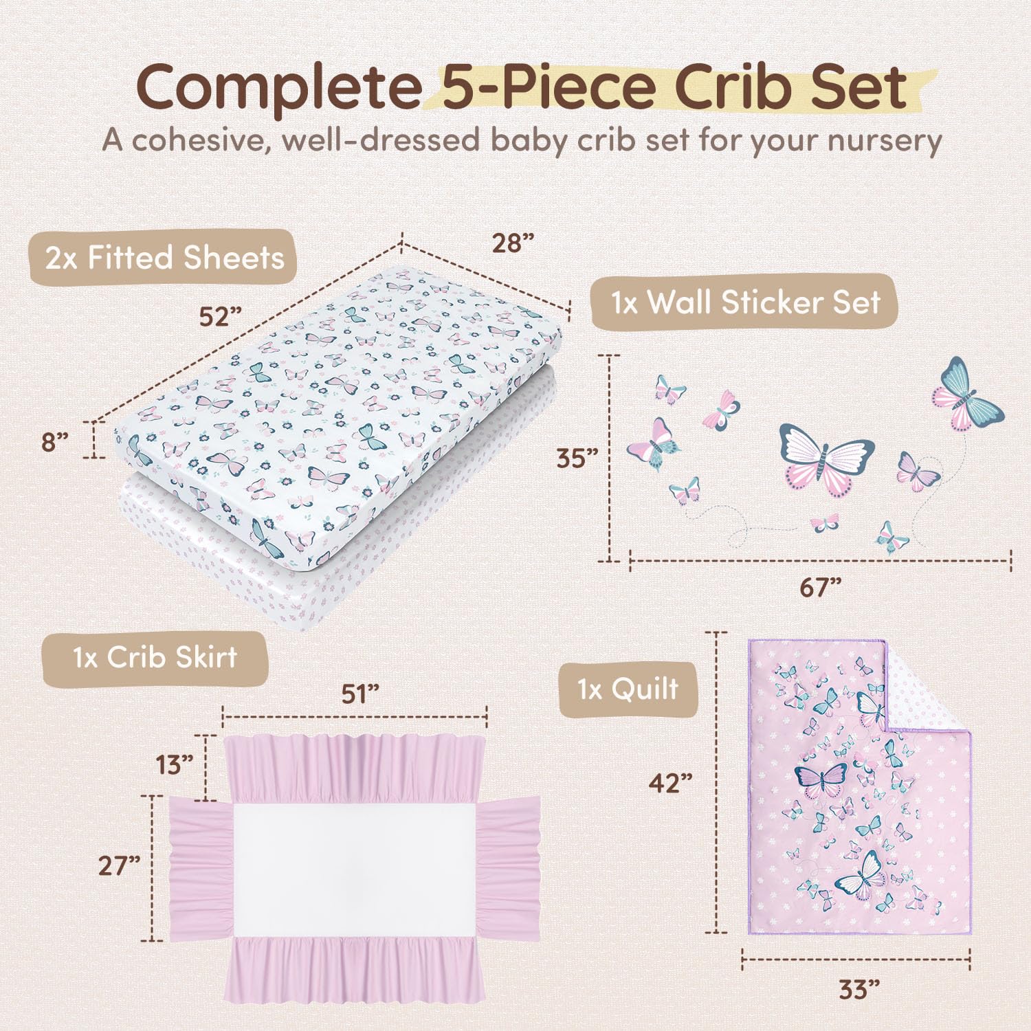 5-Piece Butterfly Crib Bedding Set