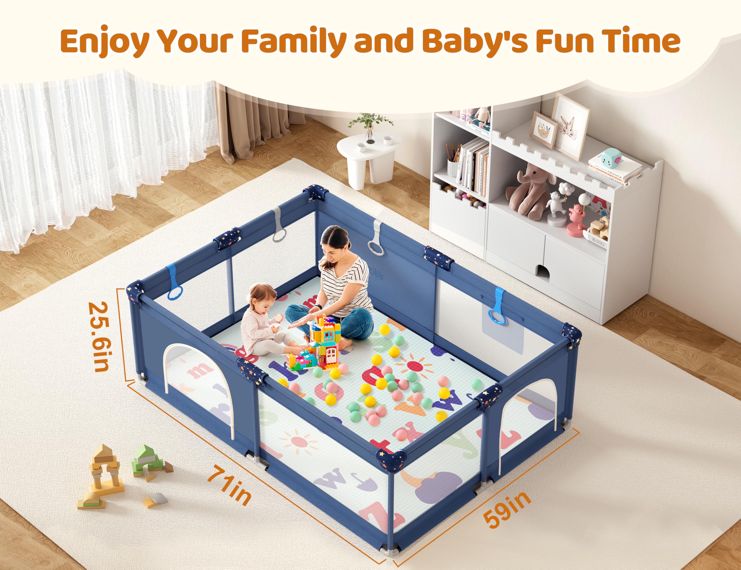 Extra Large Baby Playpen with Mat 71x59