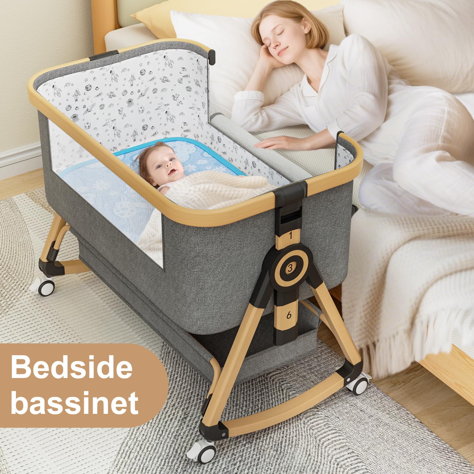 3-in-1 Baby Bassinet Bedside Sleeper with Adjustable Height