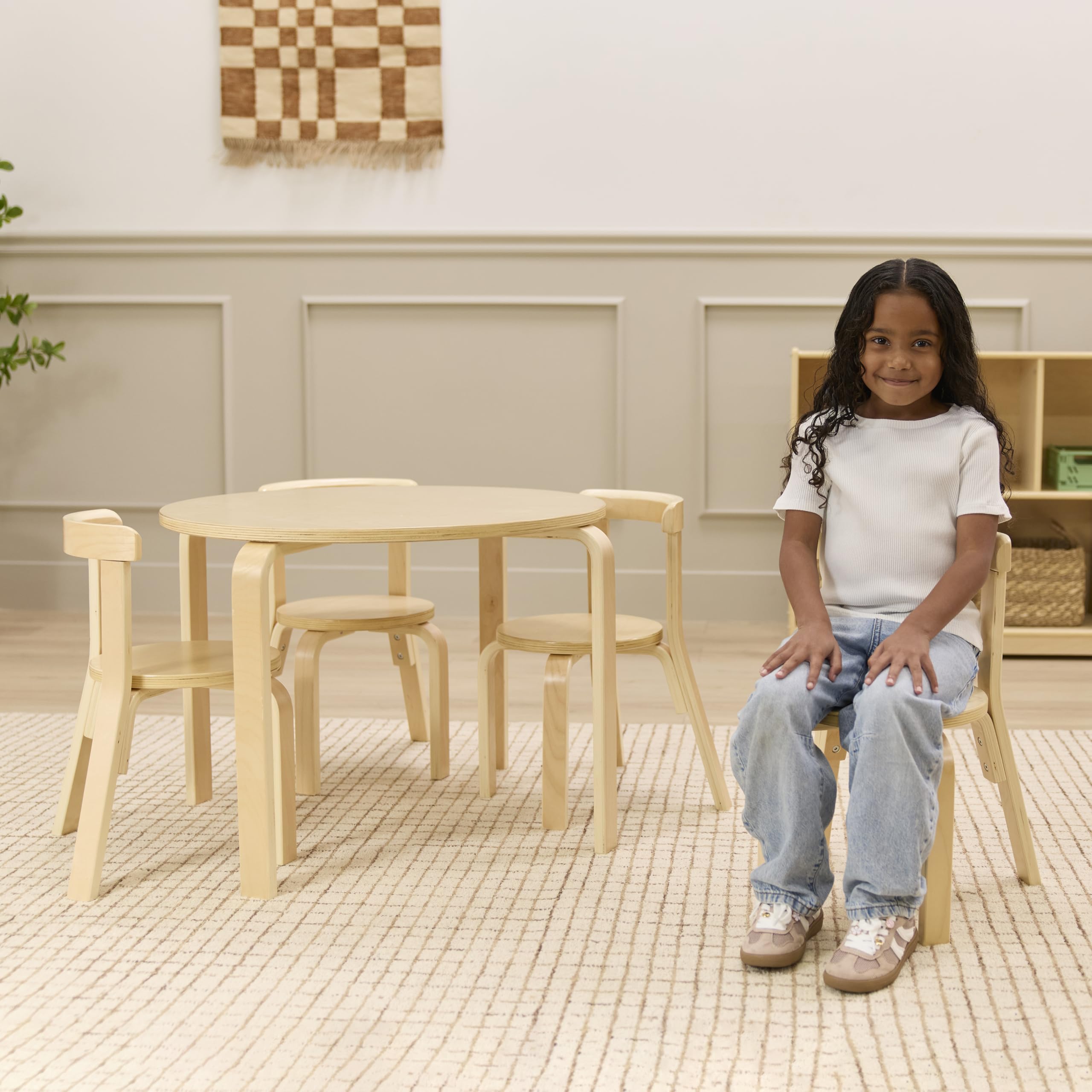 Bentwood Kids Table and Chairs Set Natural Wood 5-Piece
