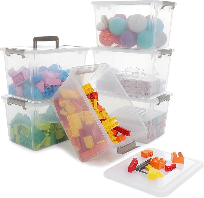 8 Packs 6 QT Plastic Storage Bins with Latching Lids Clear Storage Box