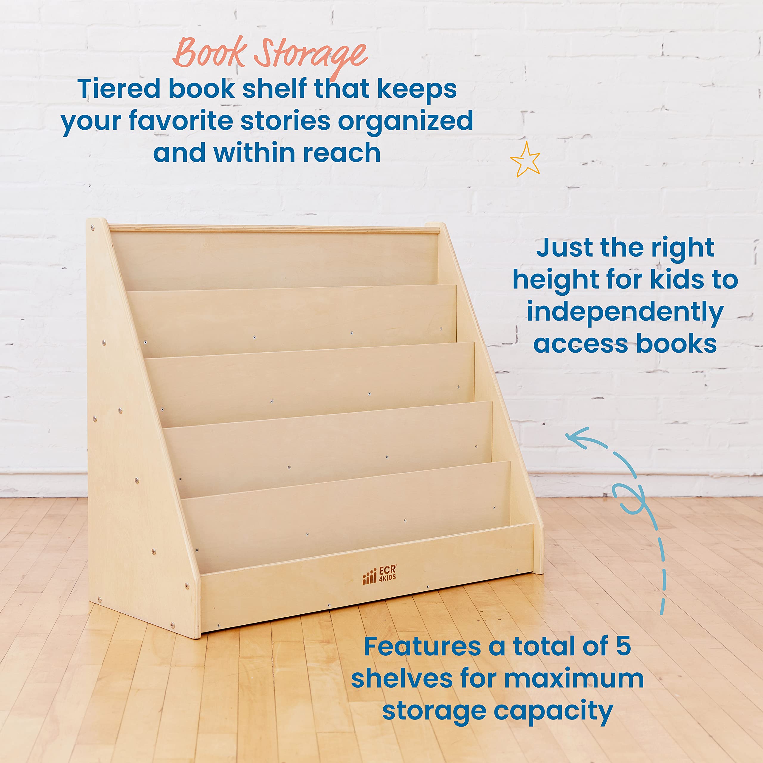 Single-Sided Book Display Classroom Bookshelf Natural Wood