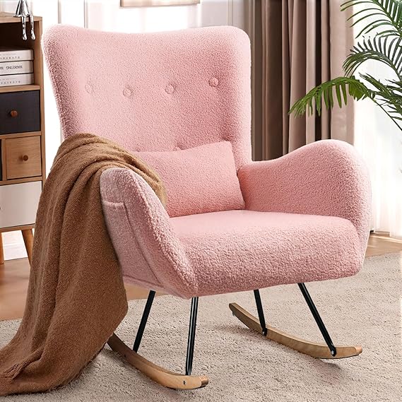Upholstered Rocking Chair, Indoor Glider with High Backrest