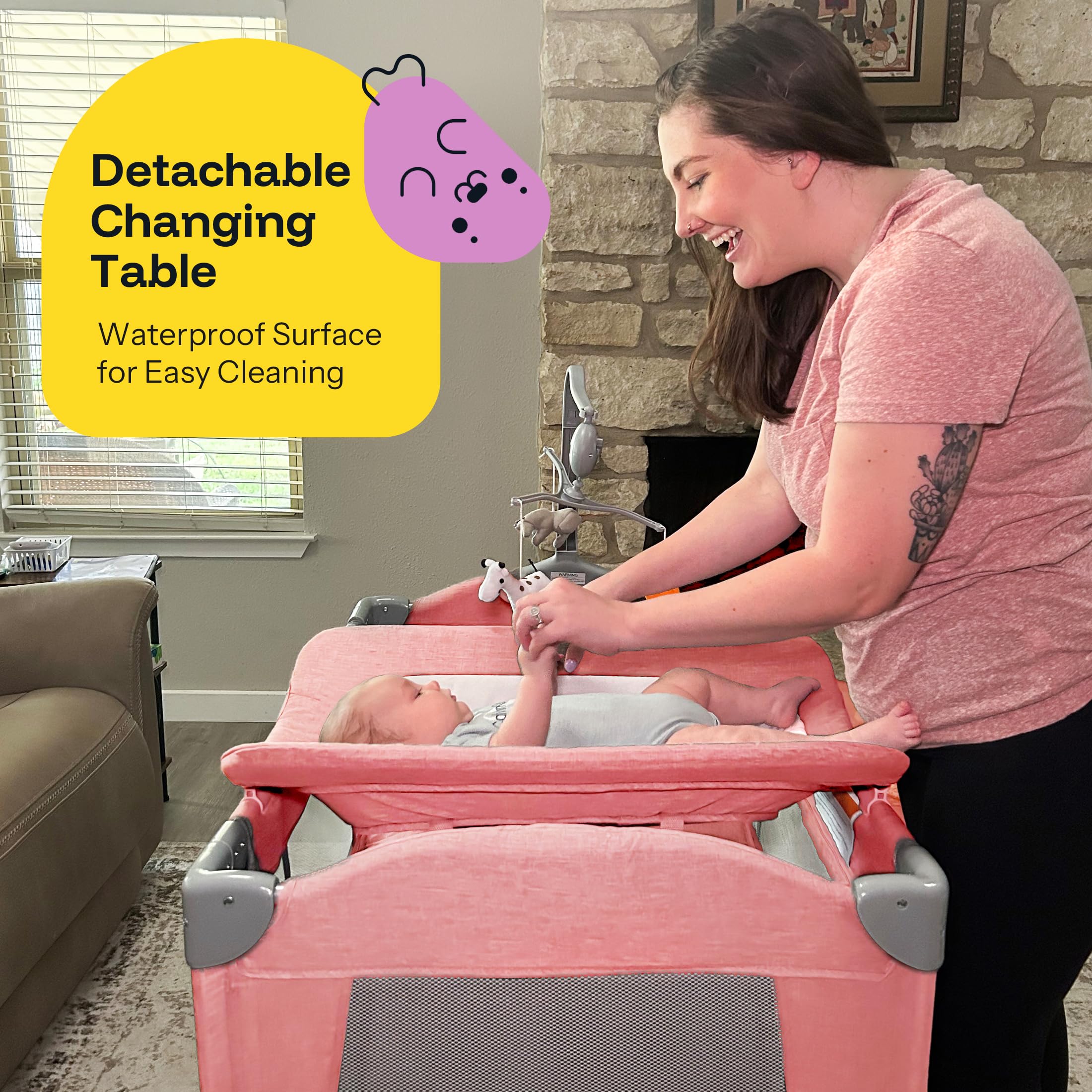 6-in-1 Portable Baby Playard with Bassinet and Changing Table