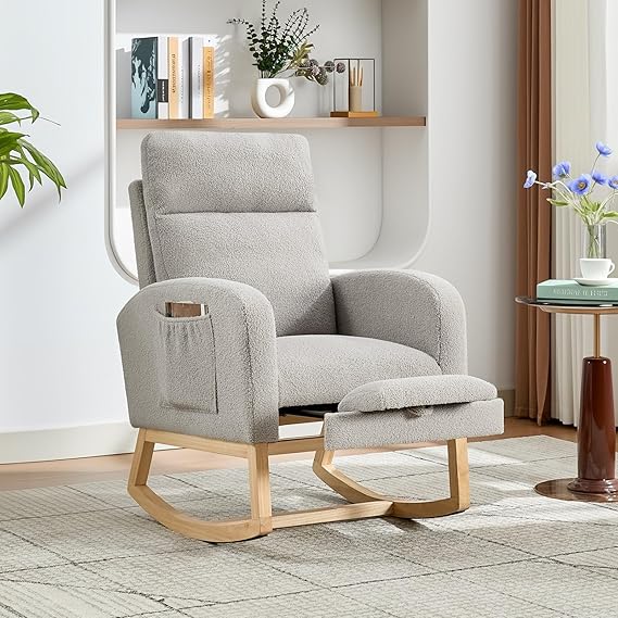 Nursery Rocking Chair with Adjustable Footrest