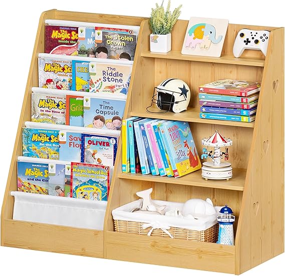 4 Tier Kids Bookshelf and Storage Organizer, Five Layer Sling Children Bookcase