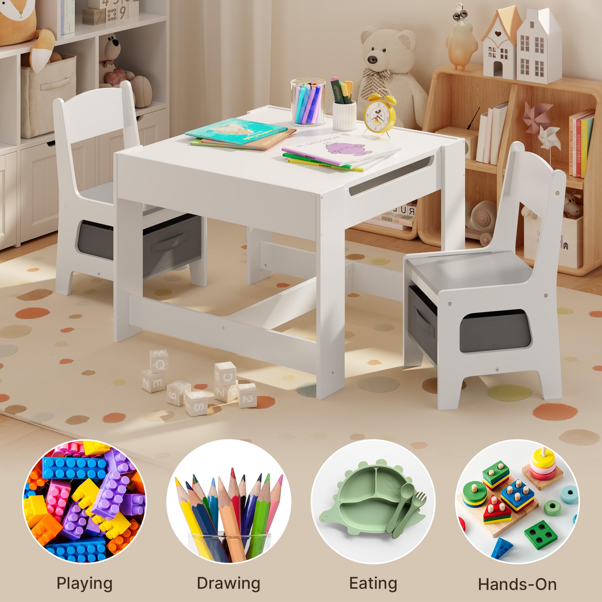 Kids Table and Chair Set with Storage