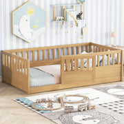 Twin Montessori Floor Bed with High Fence and Door