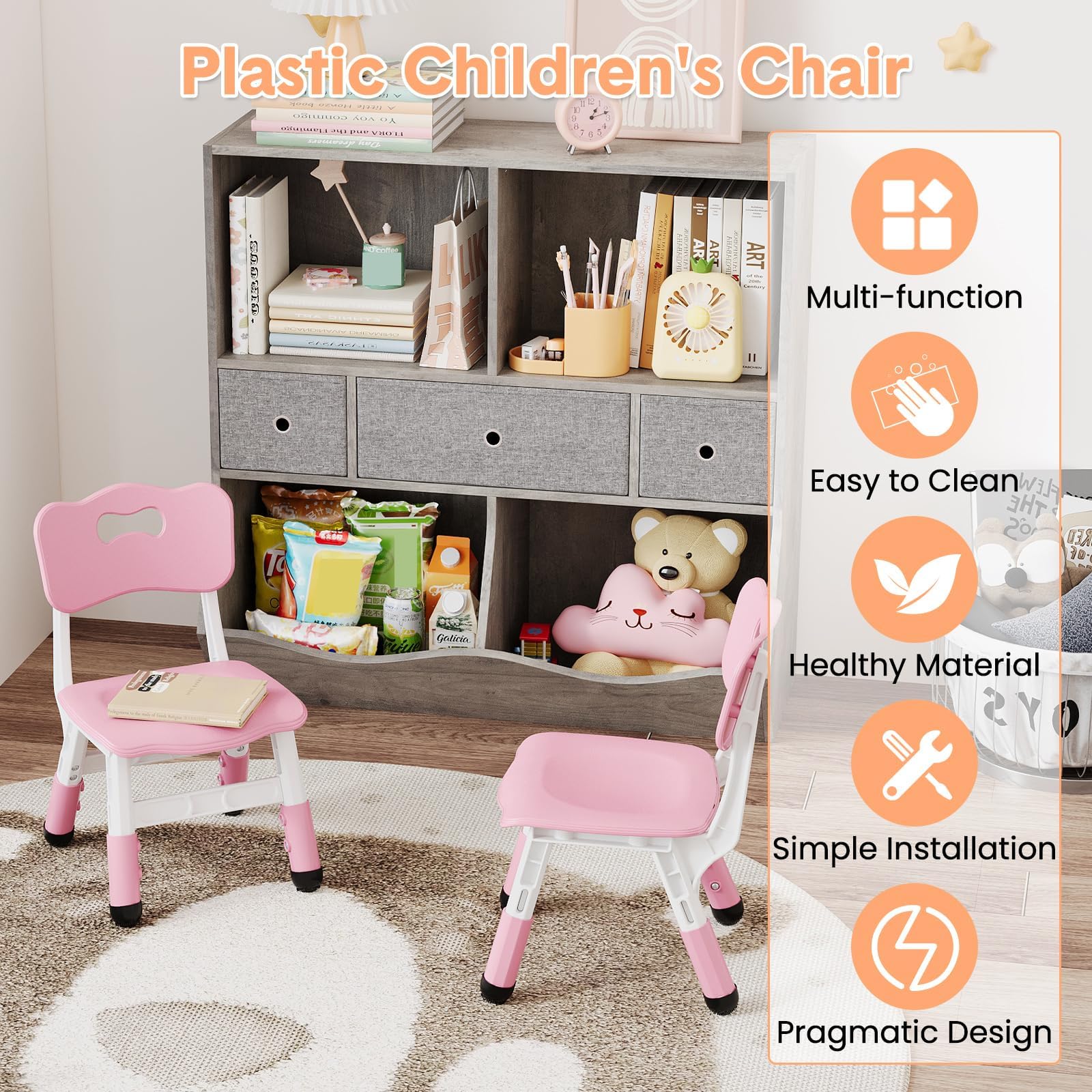 Adjustable Kids Chairs 3-Level Height with Non-Slip Pads