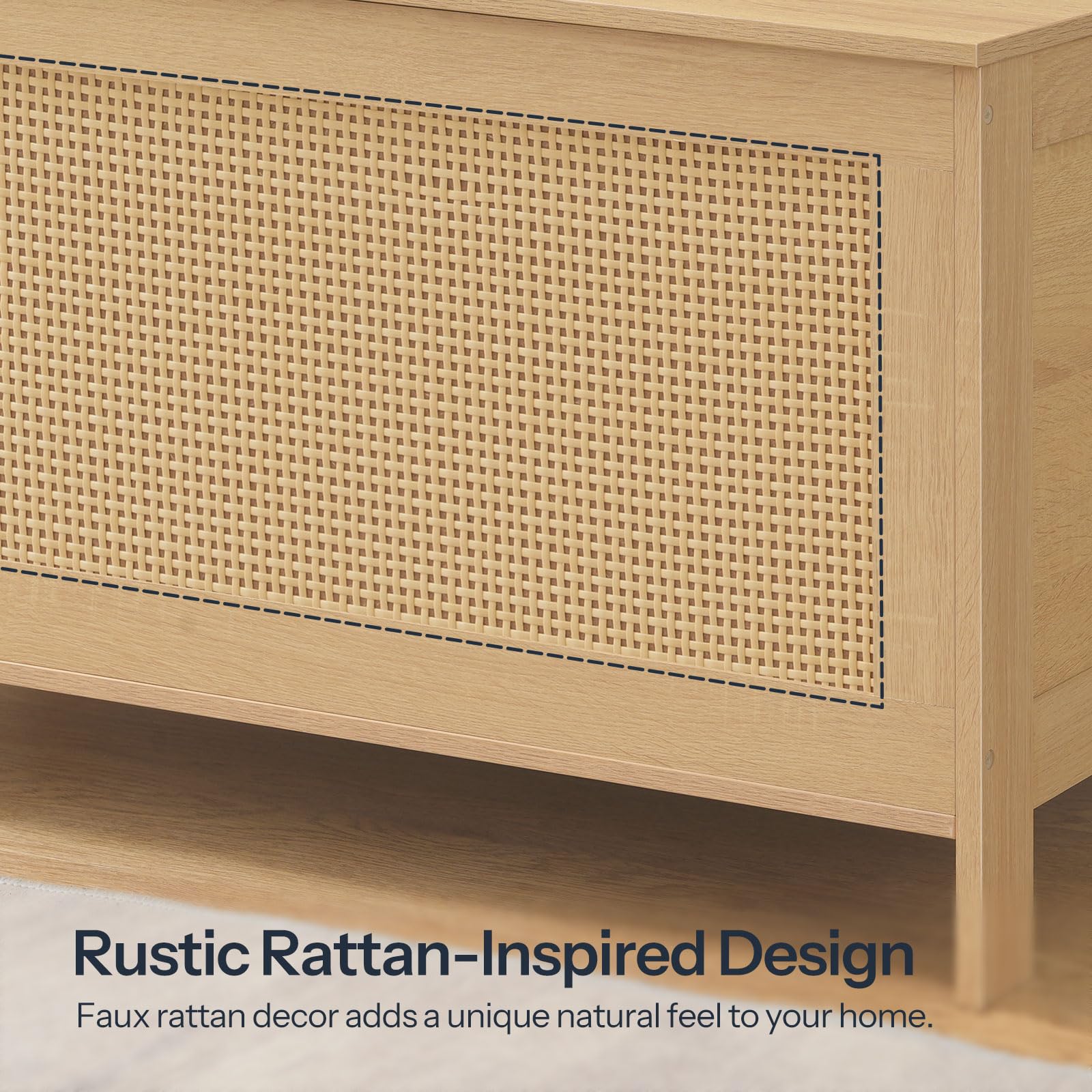 Storage Bench with Faux Rattan Decoration