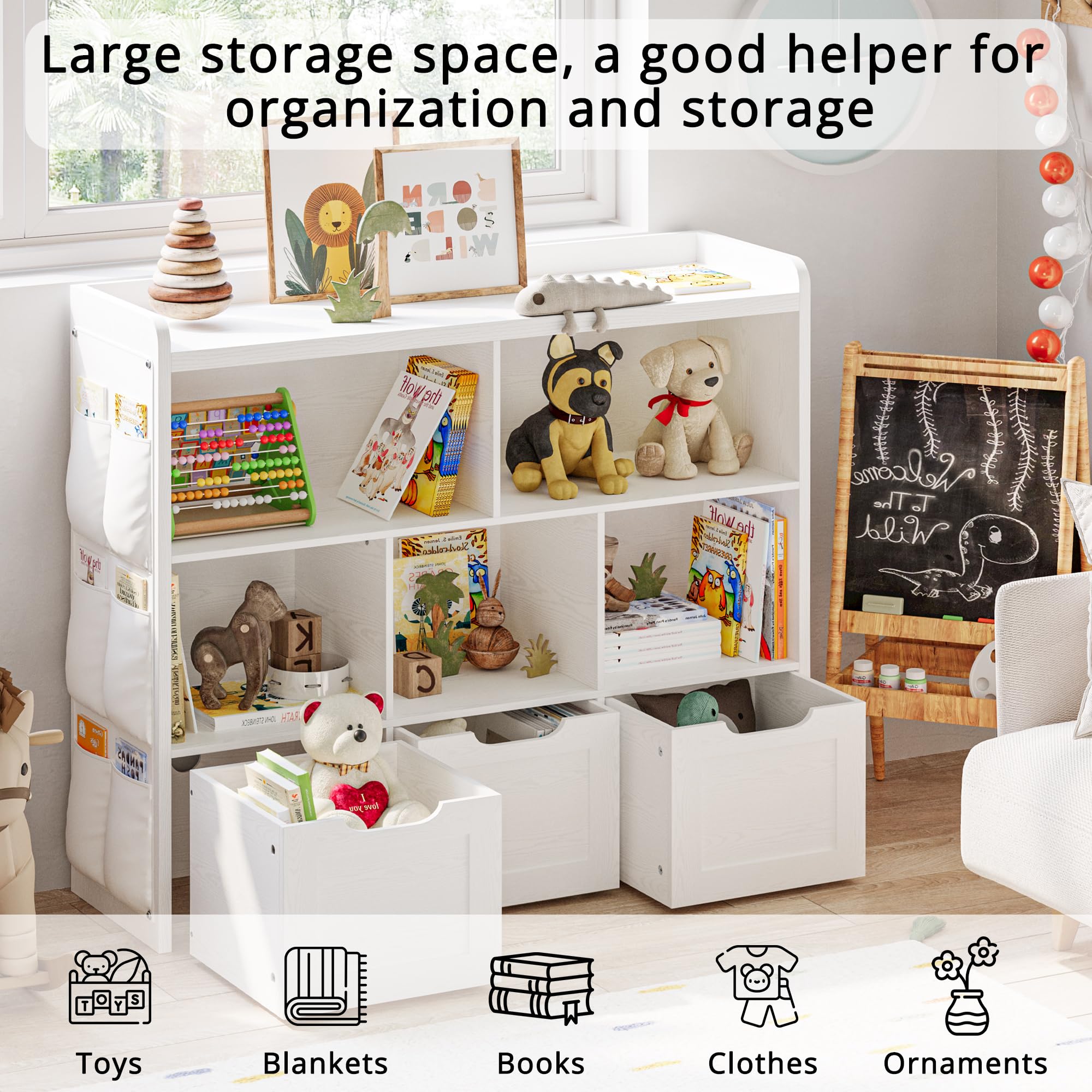 Toy Storage Organizer with Drawers and Cubbies