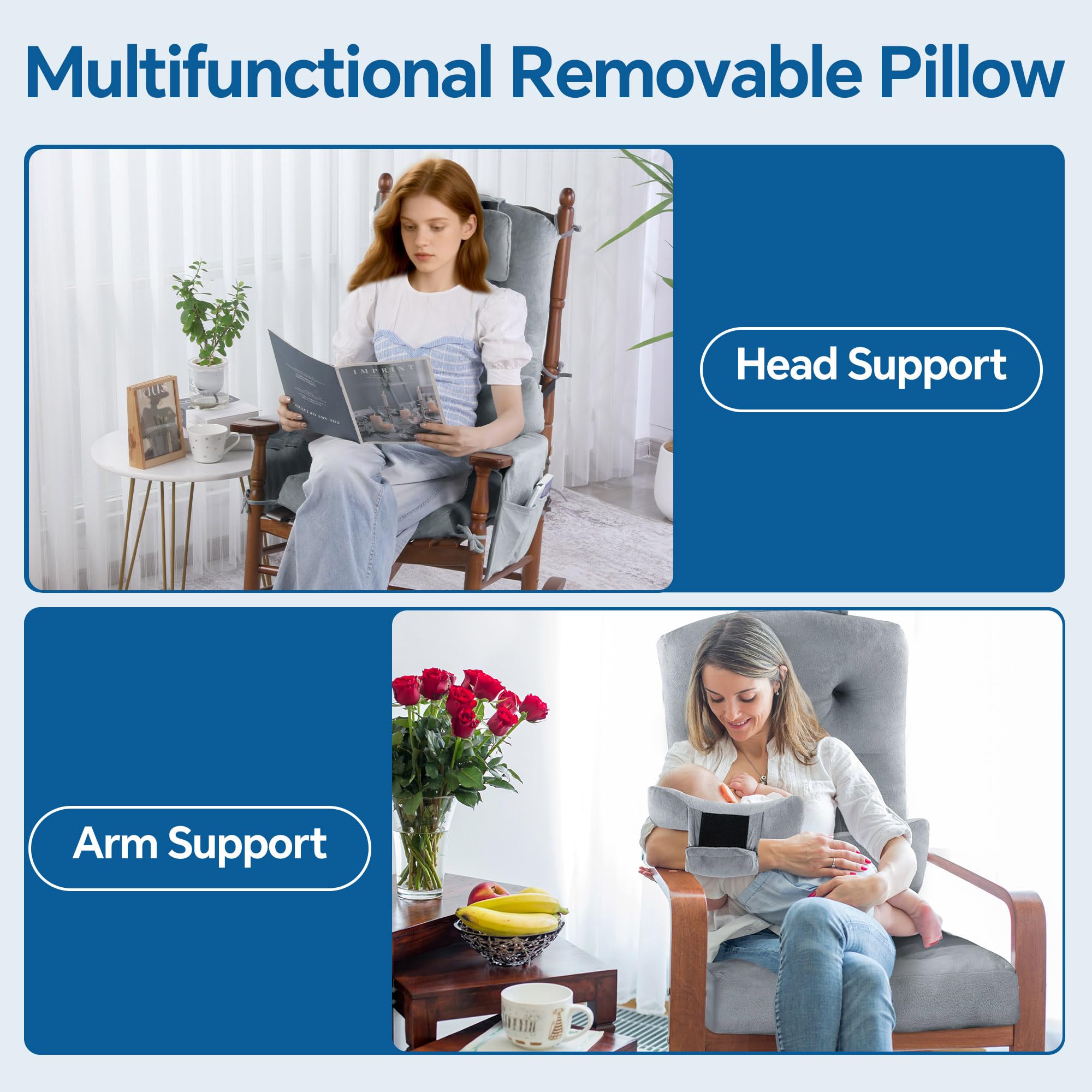 5-Piece Velvet Rocking Chair Cushion Set with Headrest and Lumbar Support