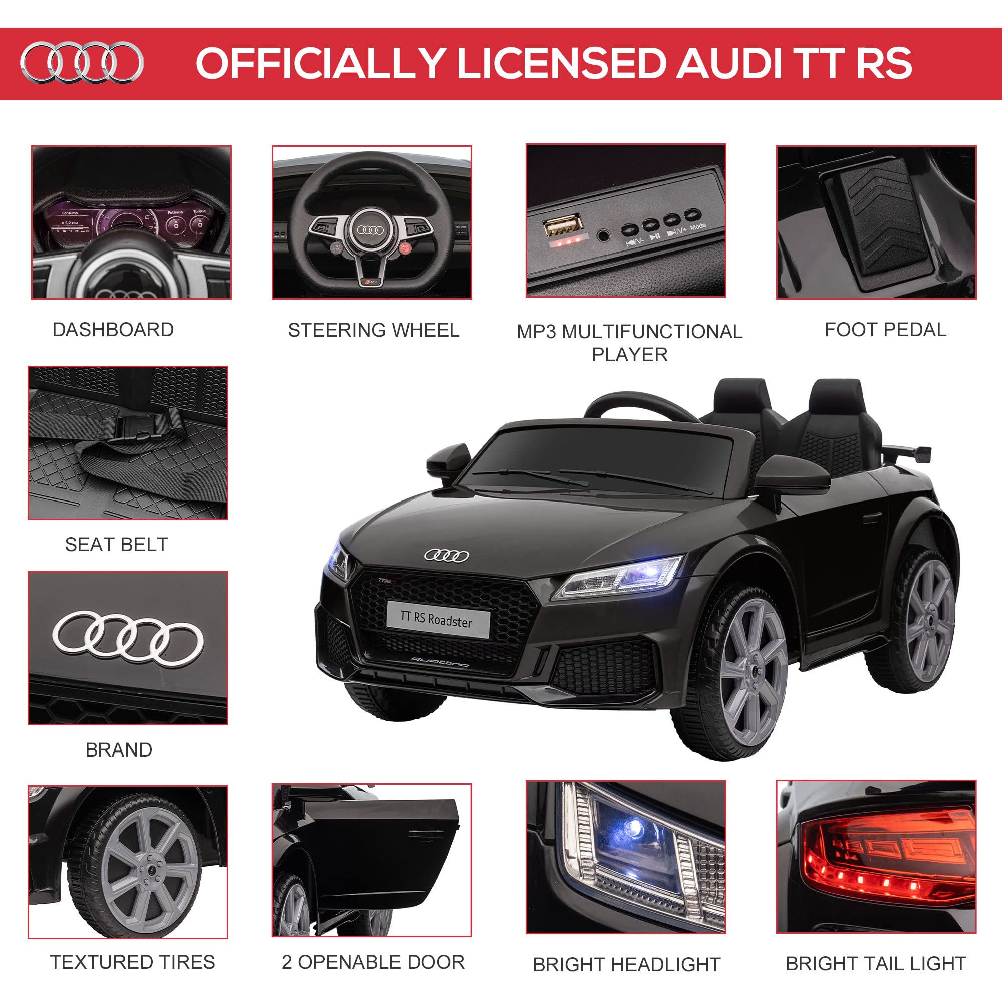 Licensed Audi TT RS Electric Ride-On Car with Remote Control